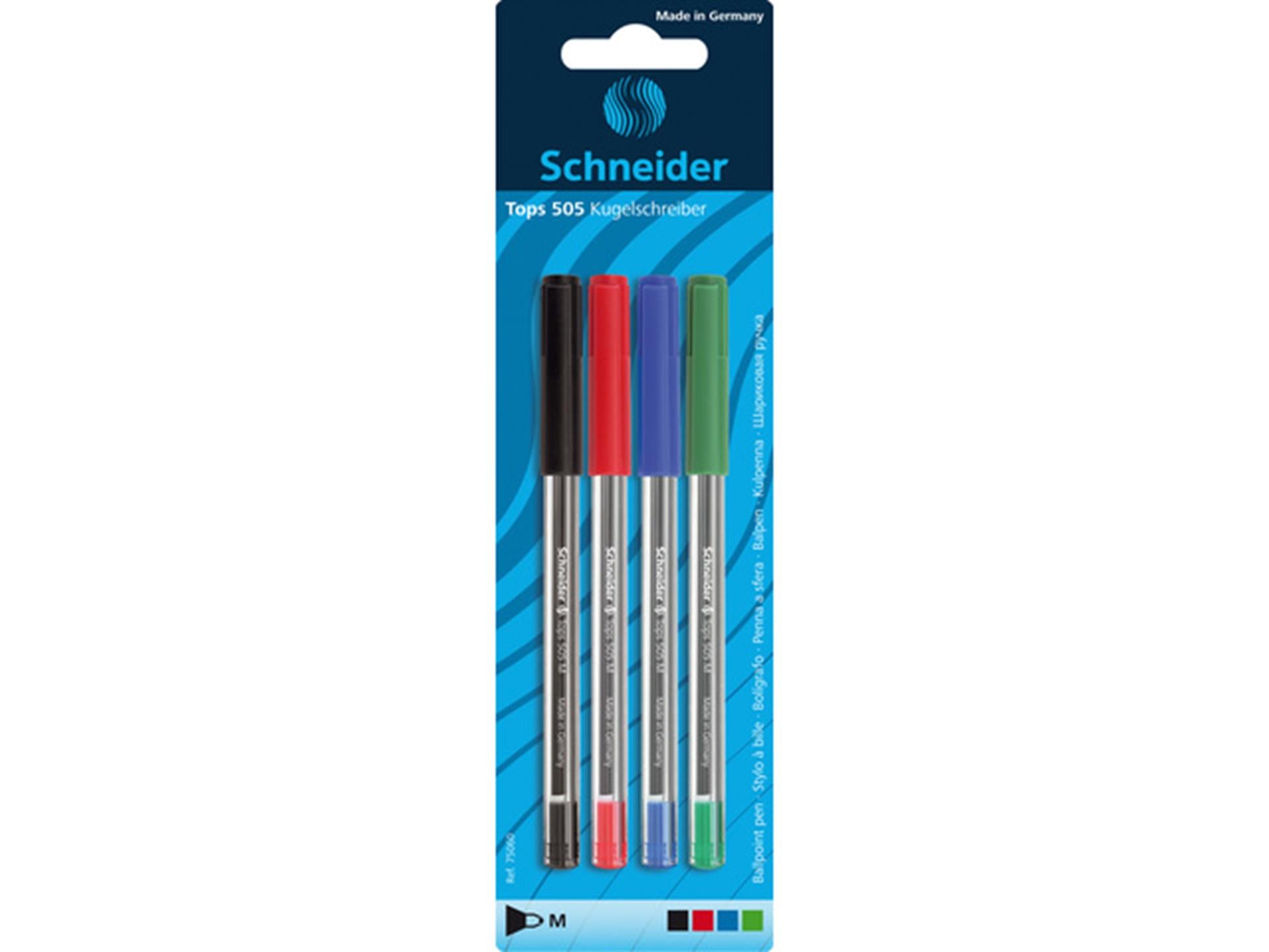 Stylo à bille Schneider 505m assorti, paquet de 4 pièces.