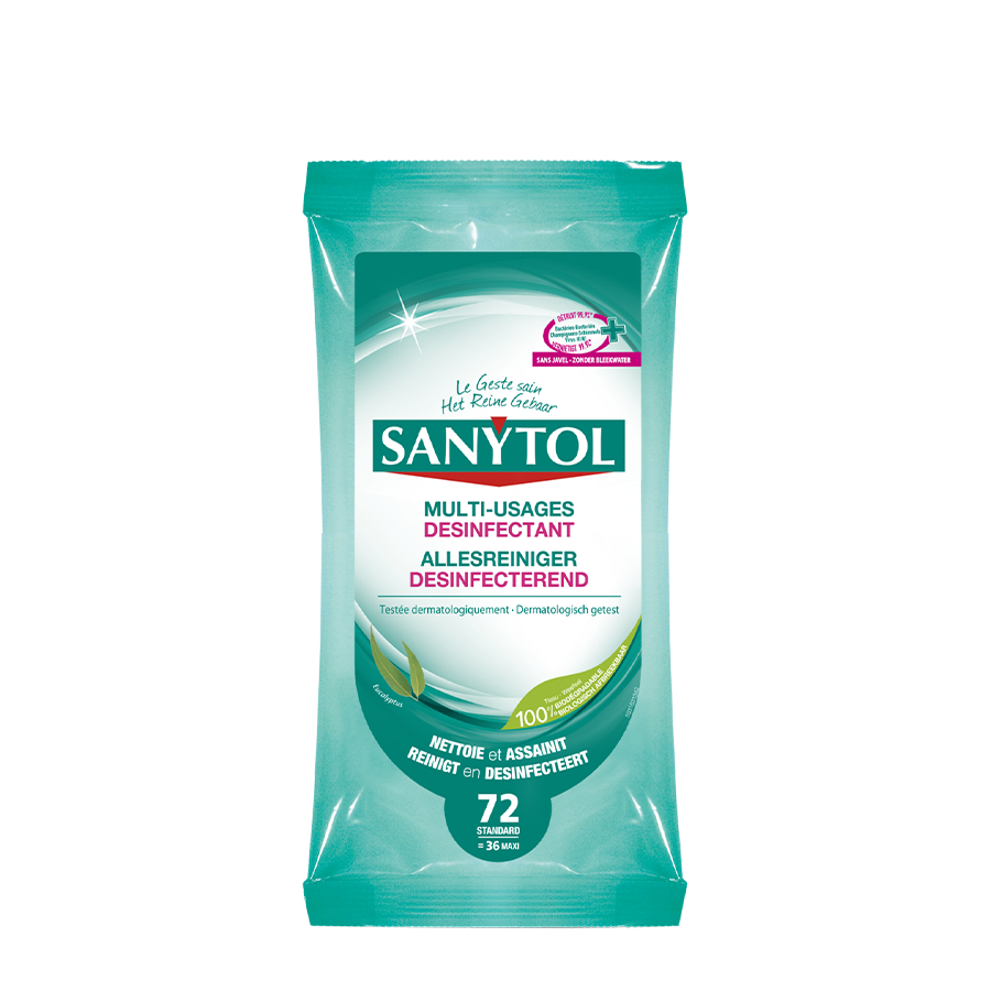 Sanytol lingettes désinfectantes nettoyant tout usage eucalyptus 72 pièces