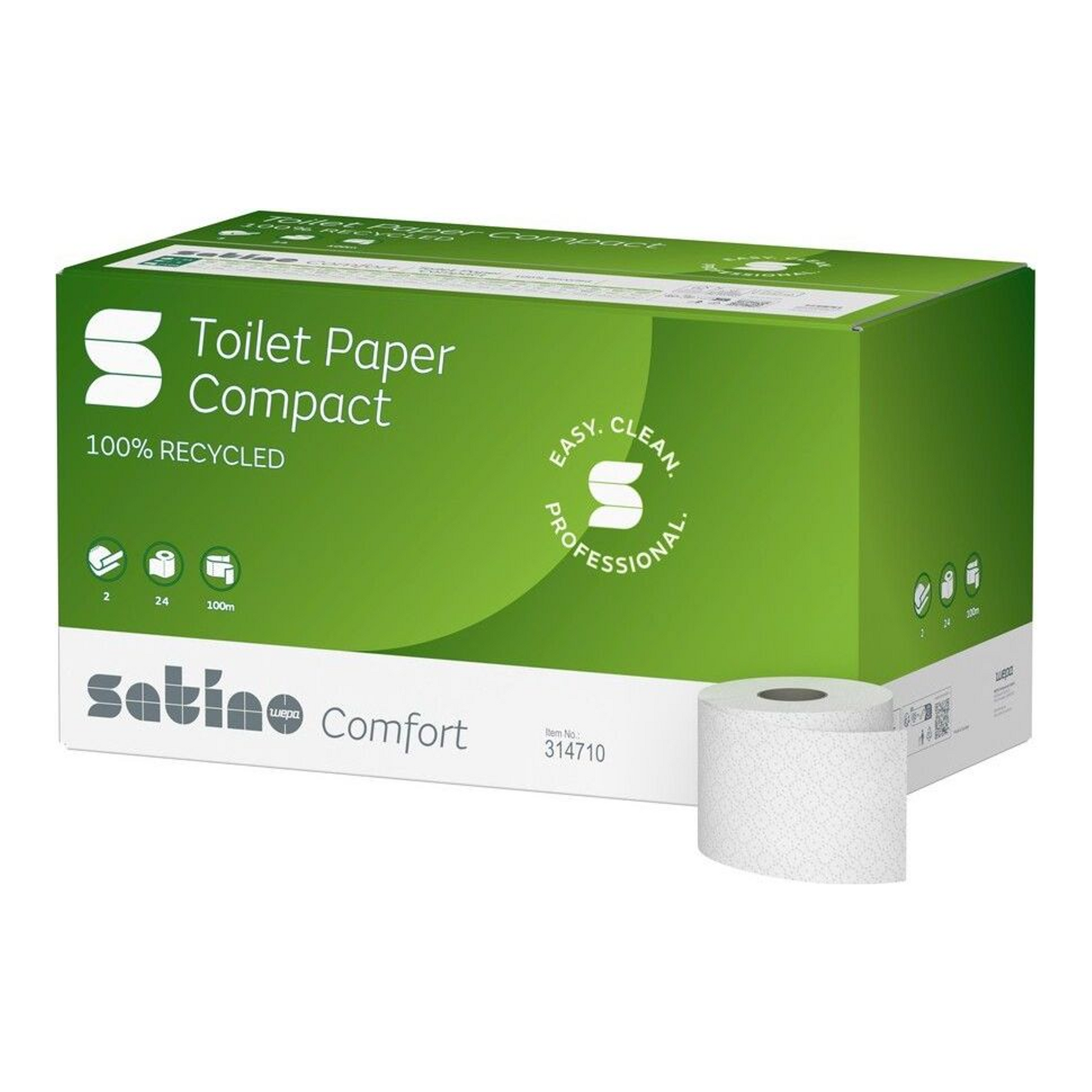 Rouleau compact de papier toilette Satino confort 2 couches (24x100 mètres)