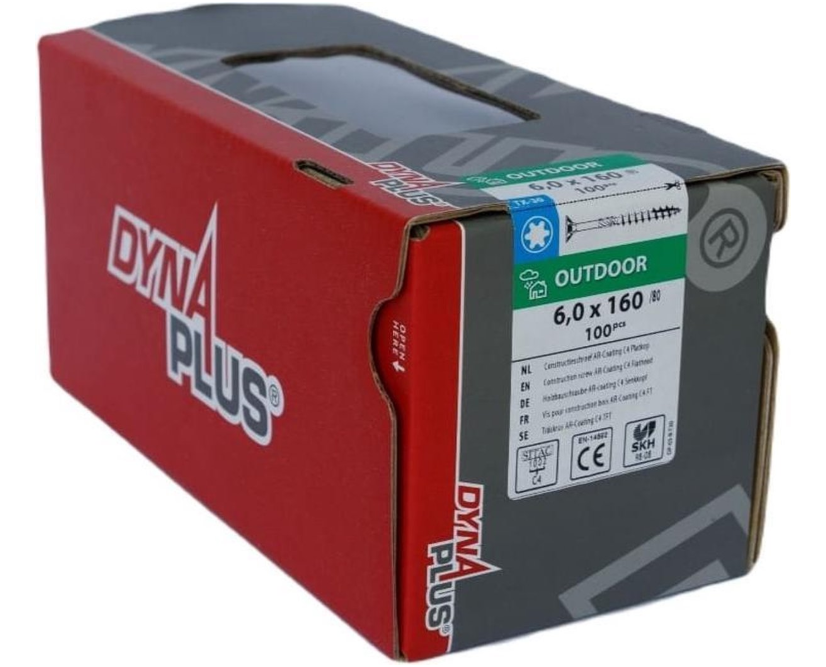 Vis de construction Dynaplus ar-coating tête plate filetage partiel + pointe coupante torx tx30 6.0x160 80 | 100 pièces - 0281.08.51201
