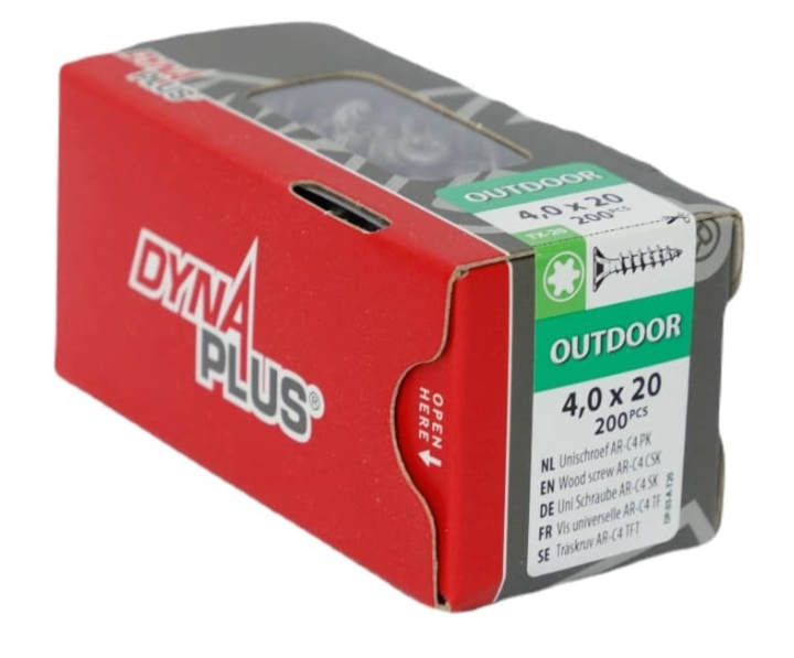 Dynaplus vis uni vis pour panneaux d'aggloméré revêtement ar tête plate filetage complet torx tx20 ​​​​4,0x20 | 200 pièces - 0281.08.25001