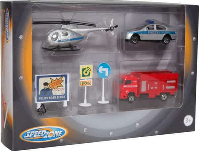 Police des pompiers et hélicoptère, allemand avec des panneaux de signalisation