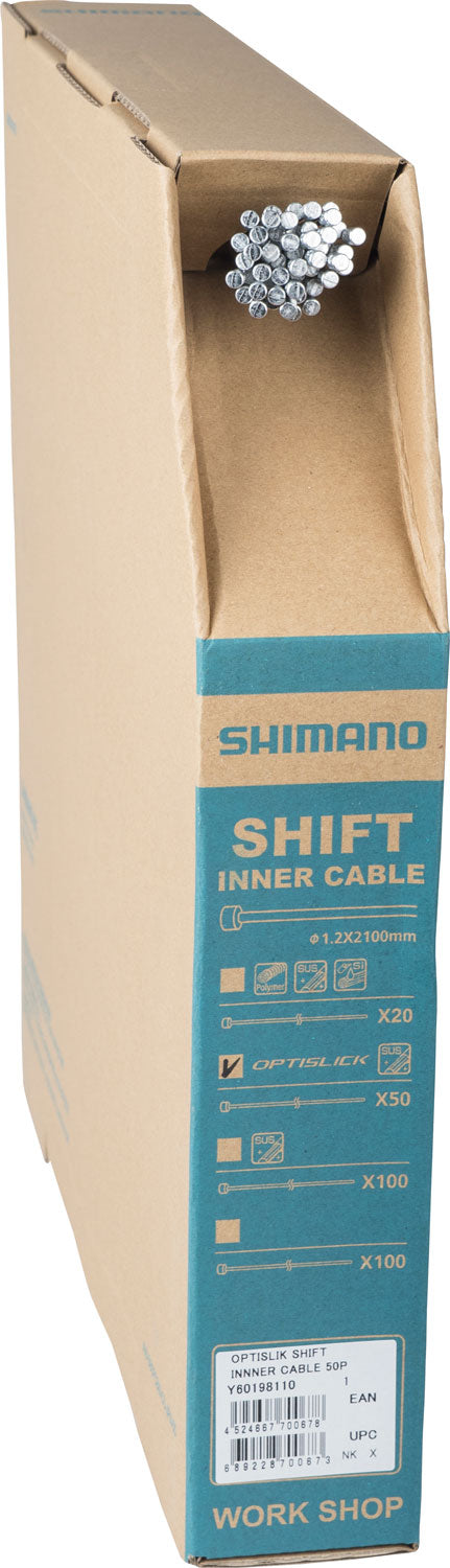 Câble intérieur Shimano Optislick Shift 1,2 mm x 2100 mm (paquet d'atelier de 50)