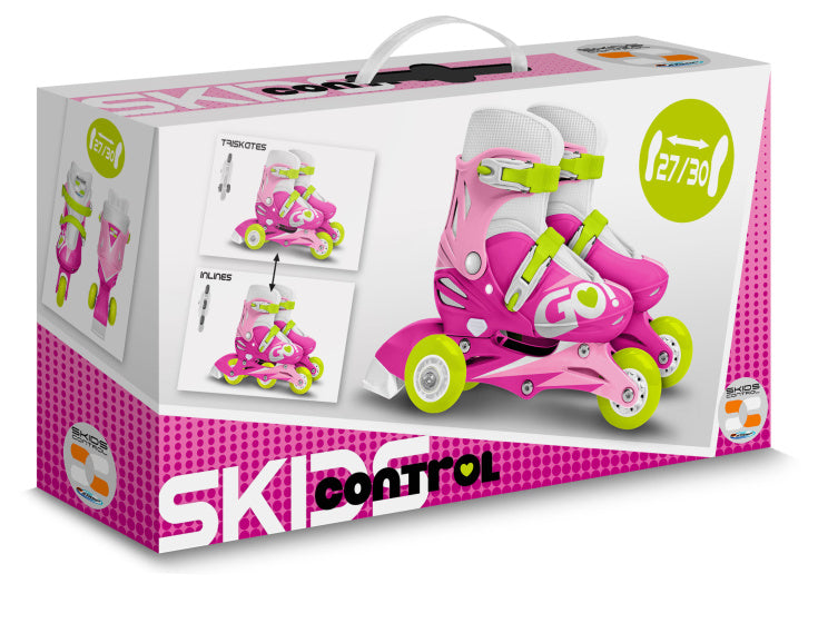 Skids Control en ligne patins de blanc rose réglable Taille 27-30