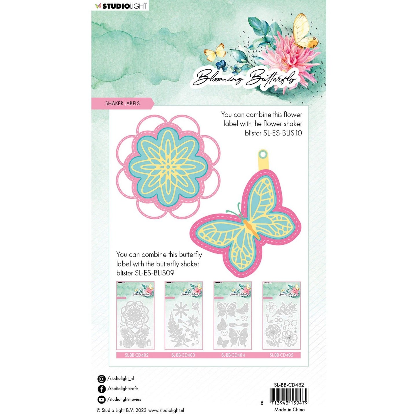 Studio Light • Matrices de découpe papillon en fleurs, étiquettes shaker
