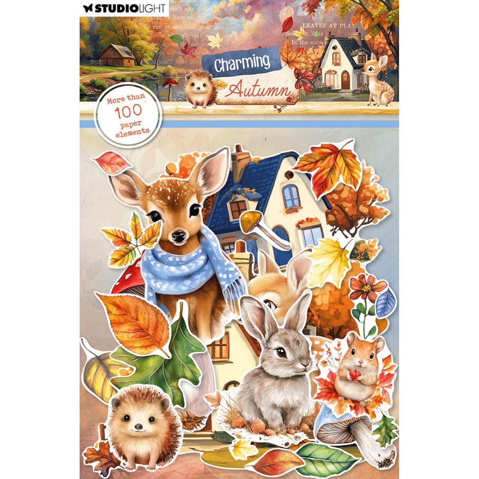 Studio light • charmants éléments en papier d'automne feuilles, maisons d'animaux