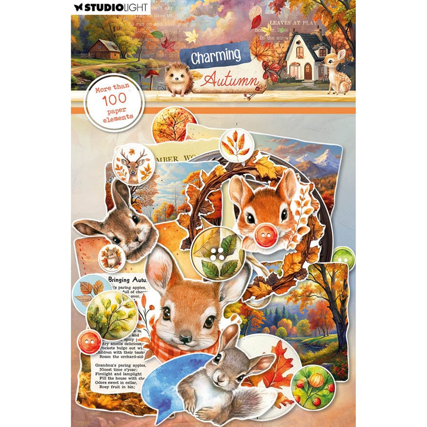 Lumière de studio • charmantes étiquettes d'éléments en papier d'automne, images de têtes d'animaux