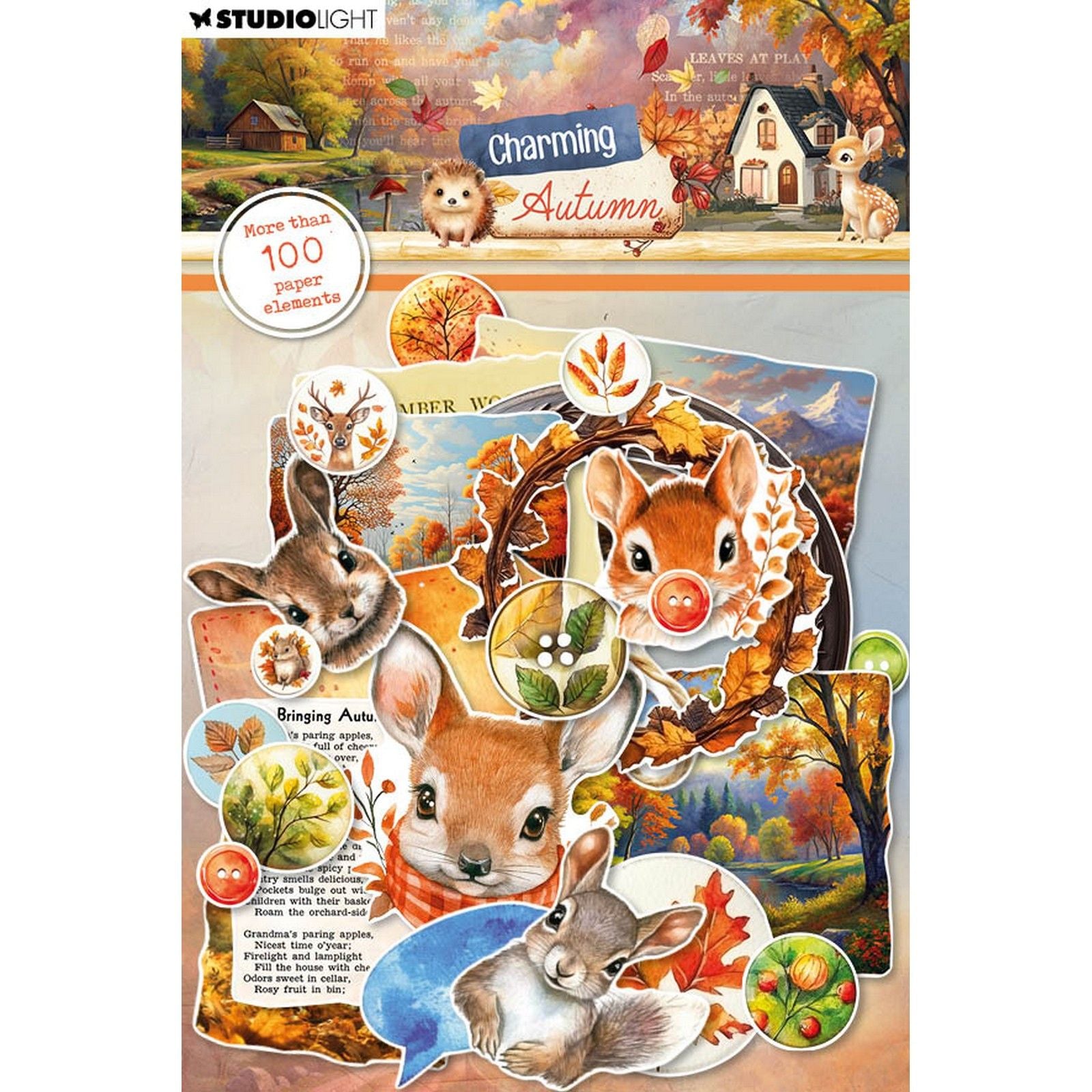 Lumière de studio • charmantes étiquettes d'éléments en papier d'automne, images de têtes d'animaux