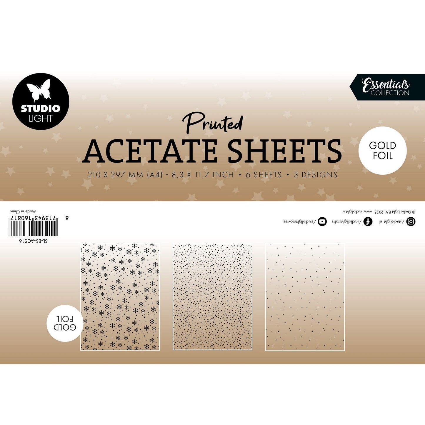 Studio light • feuille d'acétate essentielle flocons de neige dorés