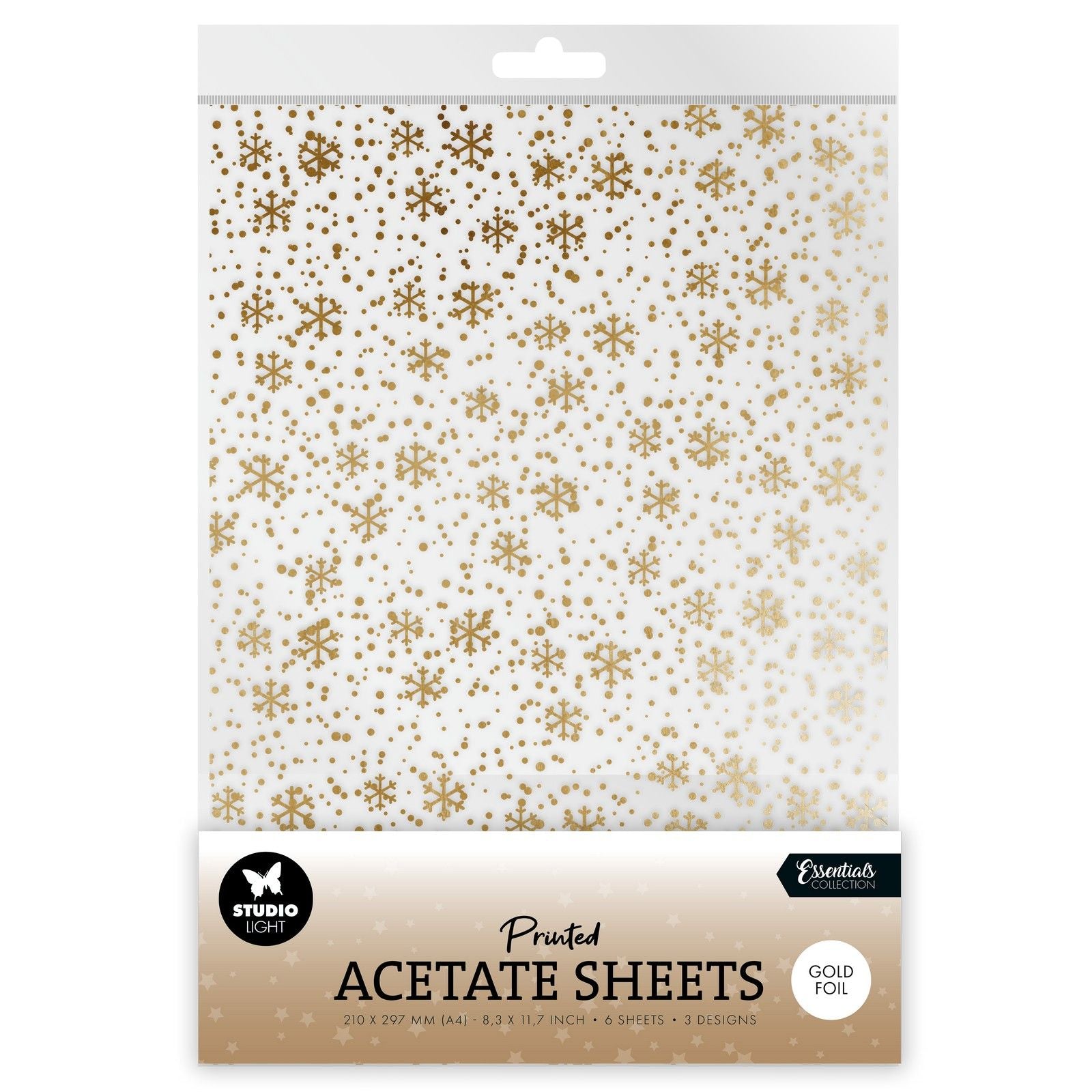 Studio light • feuille d'acétate essentielle flocons de neige dorés