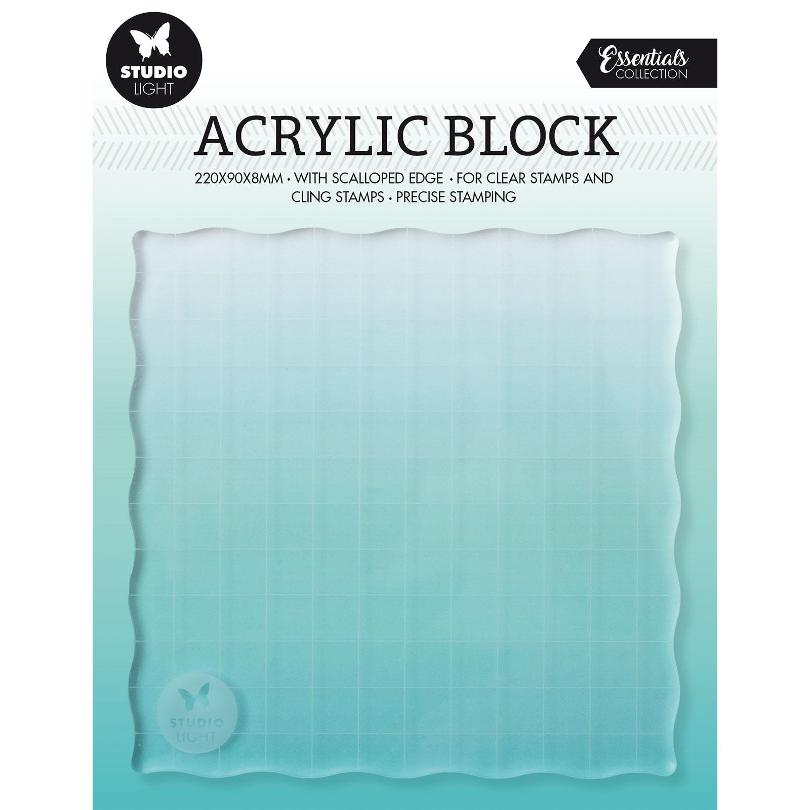Studio light • bloc de tampons acrylique essentials pour tampons transparents et adhésifs avec grille 12x12x0,8cm n°04
