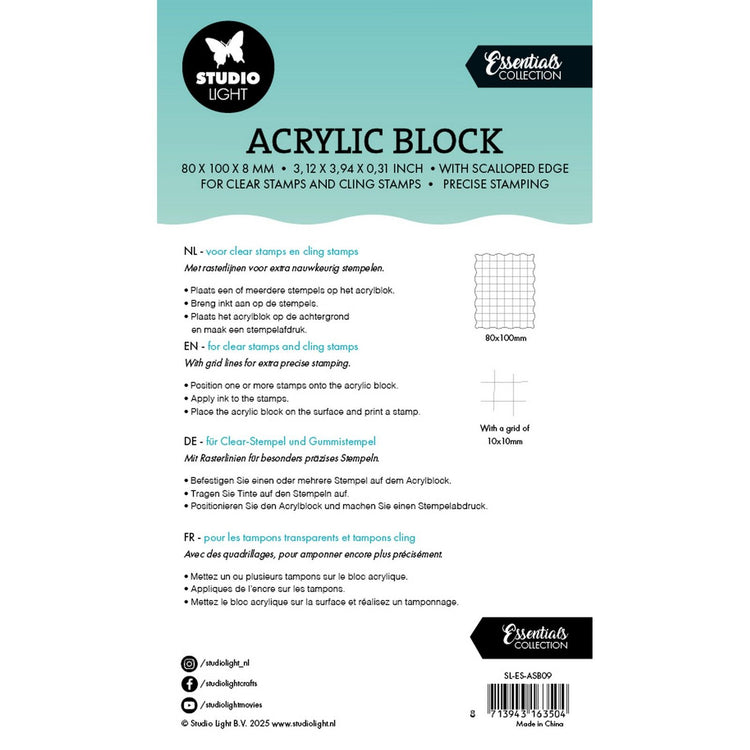 Studio Light • bloc d'estampage en acrylique essentiel pour tampons transparents et adhésifs avec grille