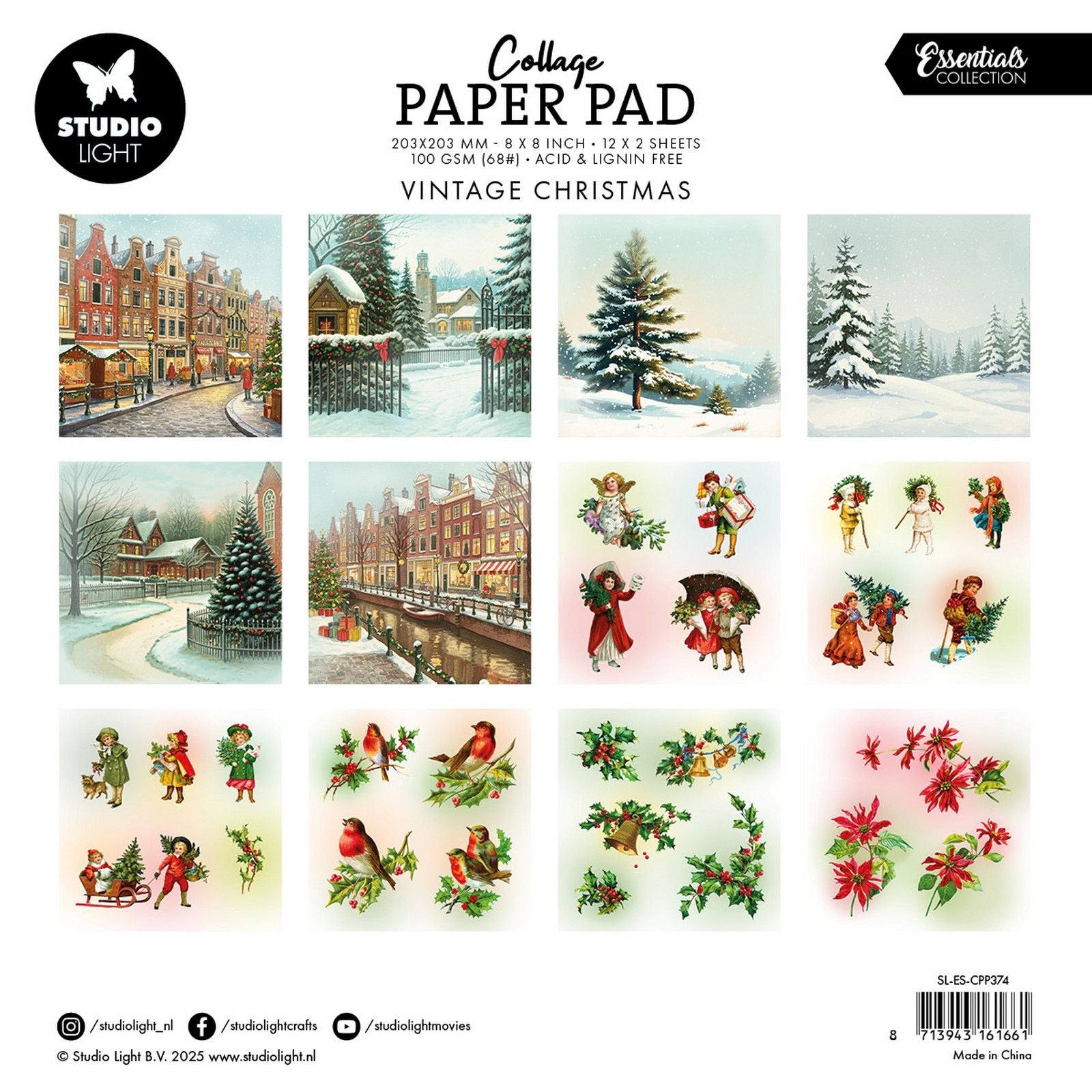Studio Light • Bloc de papier pour collages essentiels, Noël vintage