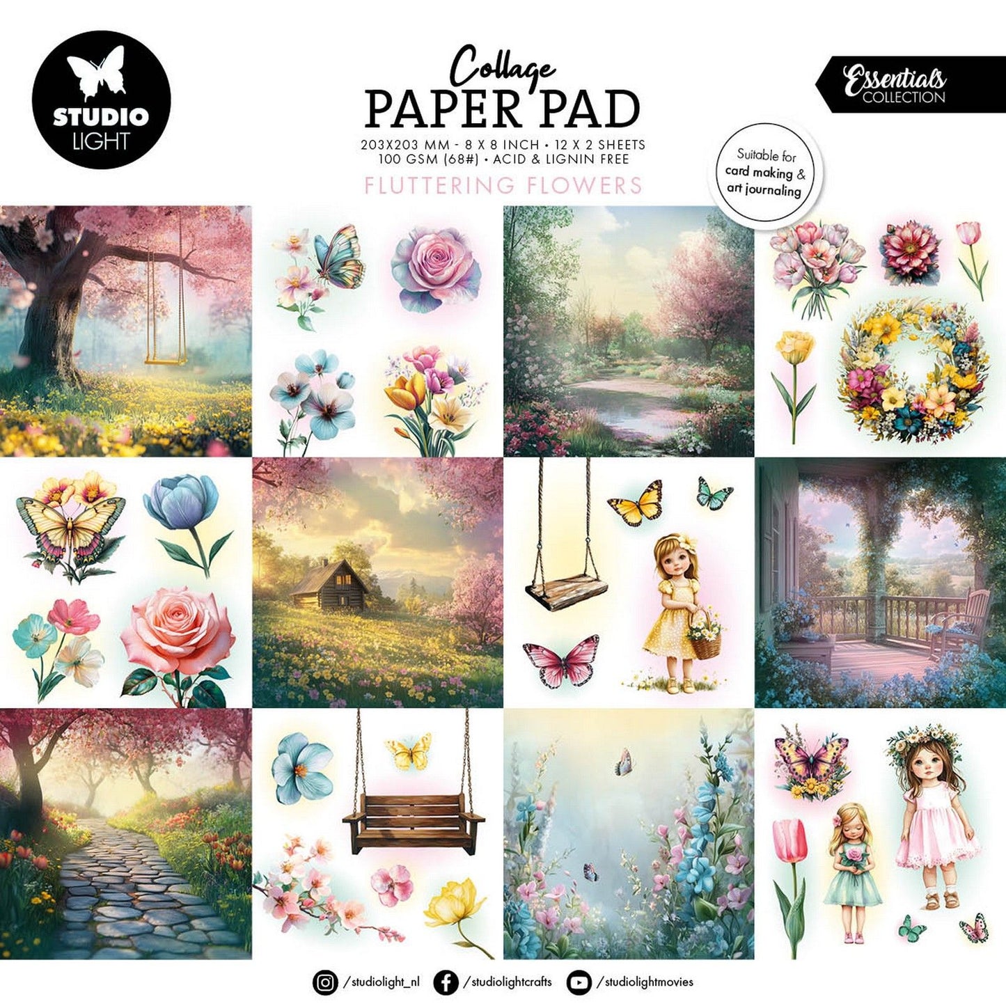 Studio Light • Bloc de papier pour collage essentiel, fleurs flottantes