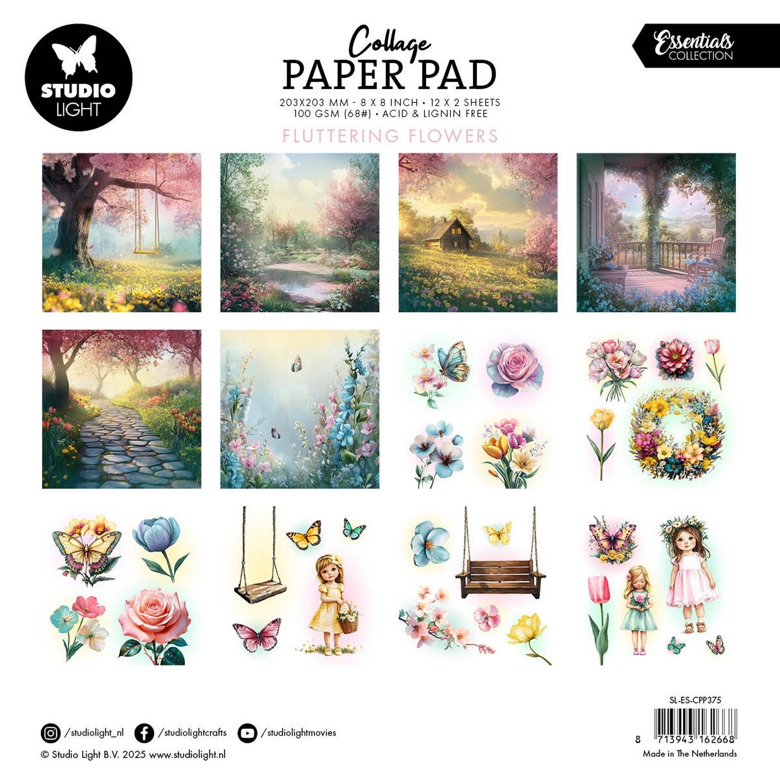 Studio Light • Bloc de papier pour collage essentiel, fleurs flottantes
