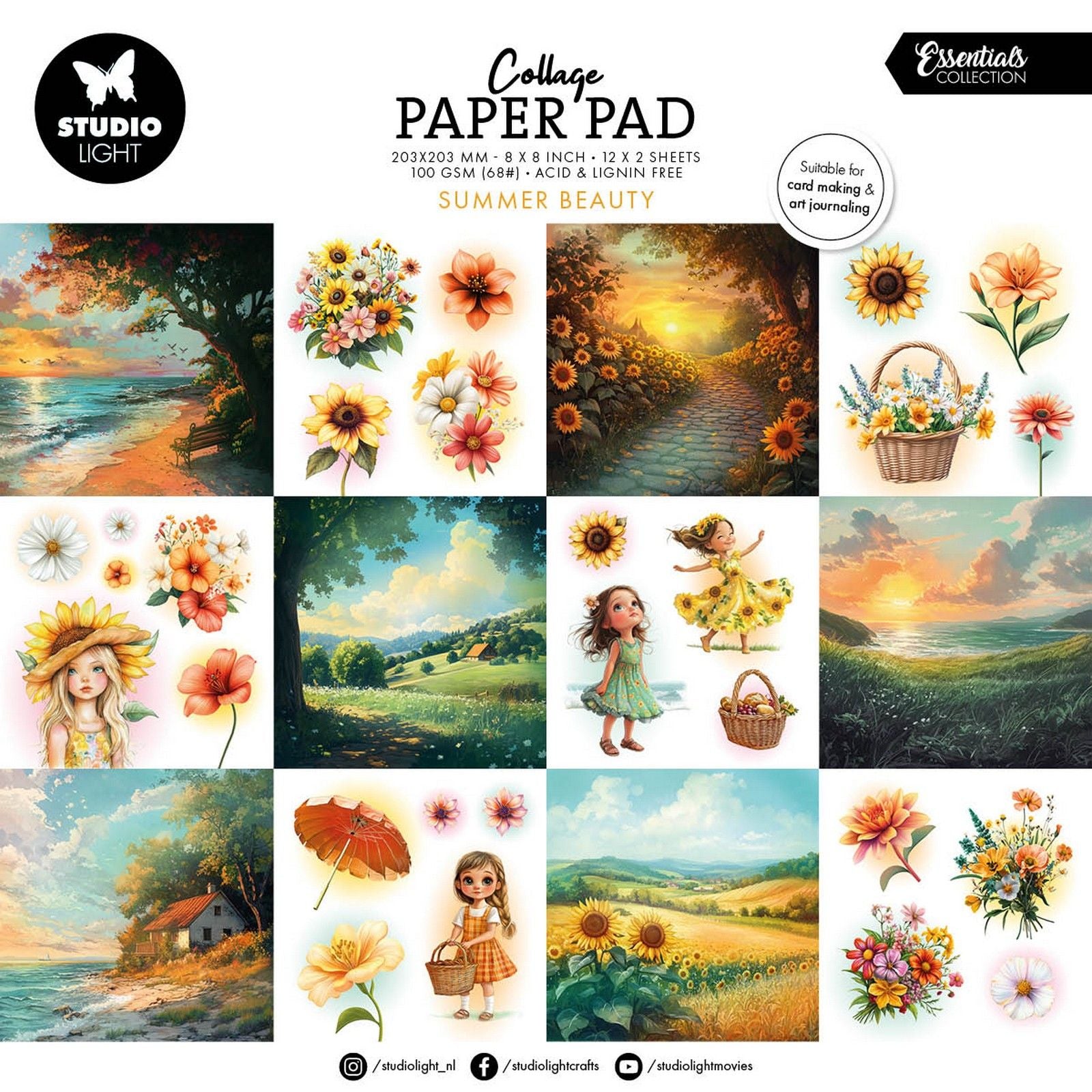 Studio Light • Bloc de papier pour collage essentiels, beauté d'été