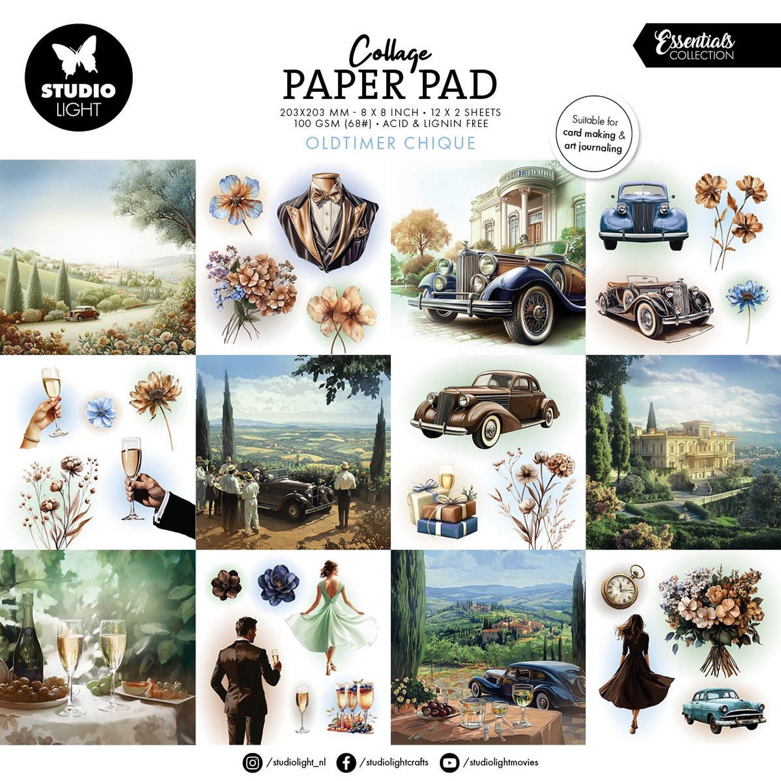 Studio Light • Bloc de papier pour collage Essentiels Oldtimer Chic