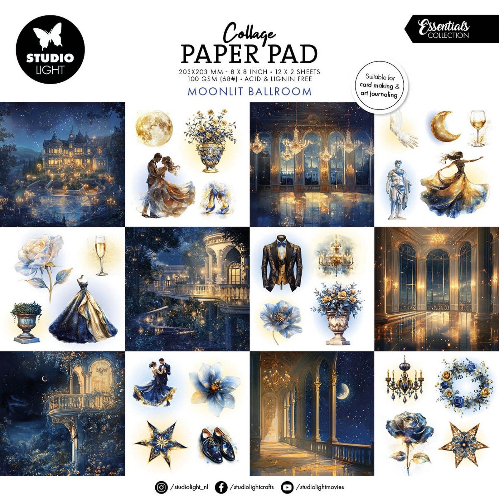 Studio Light • Bloc de papier pour collages essentiels Salle de bal au clair de lune