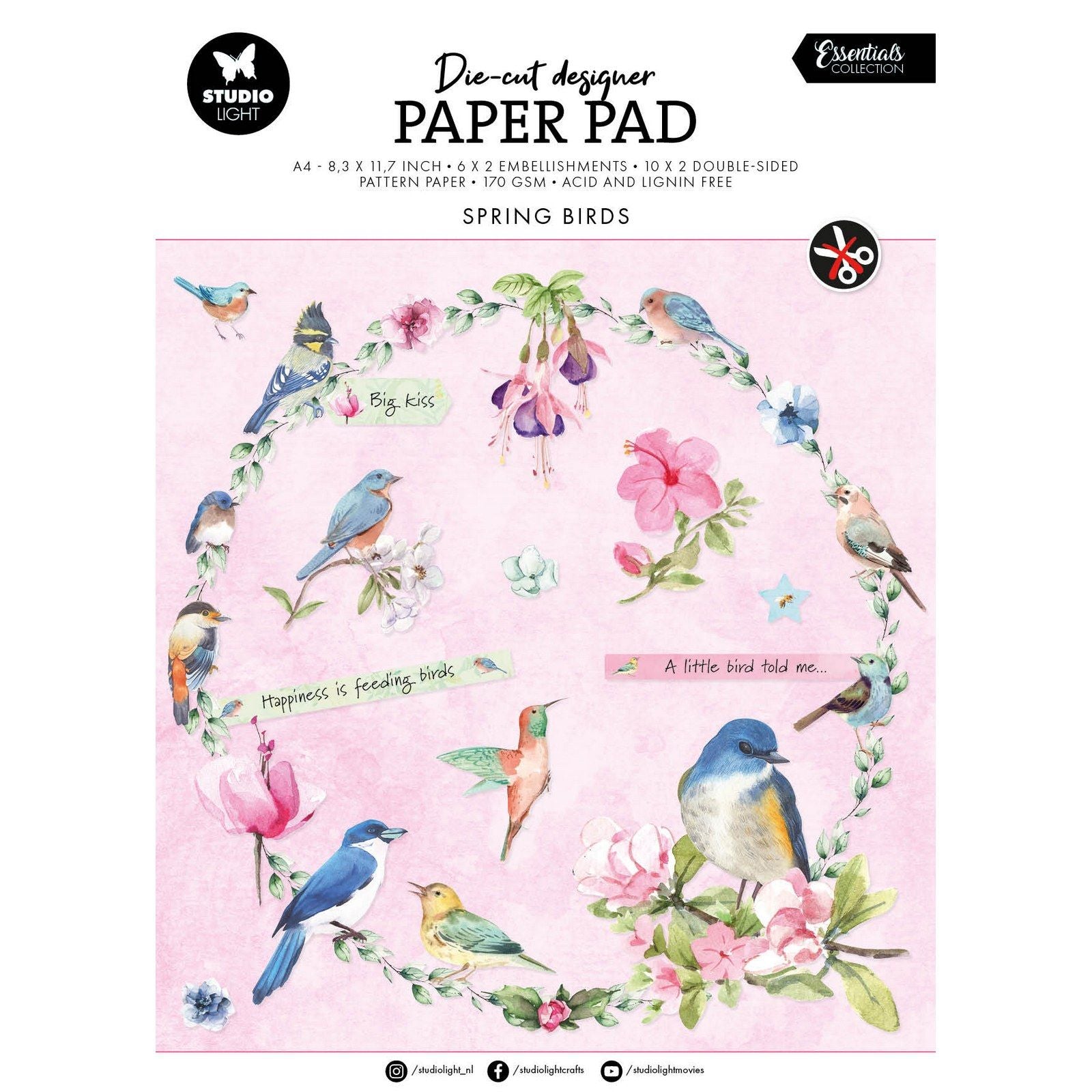 Studio Light • Essentials bloc de papier découpé oiseaux printaniers