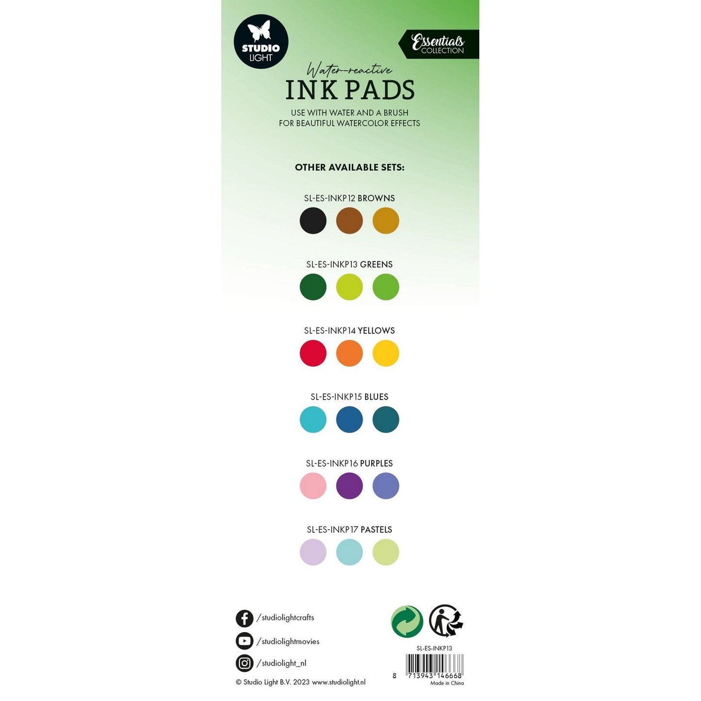 Studio Light • Tampons encreurs réactifs à l'eau Essentials, vert
