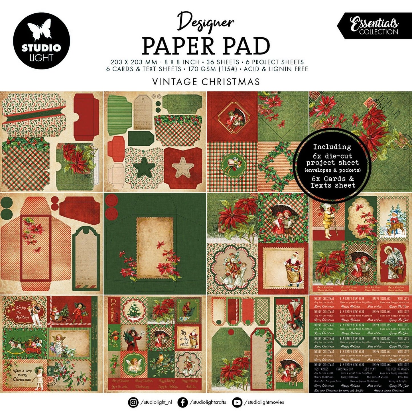 Studio Light • Essentiels bloc de papier mixte Noël vintage