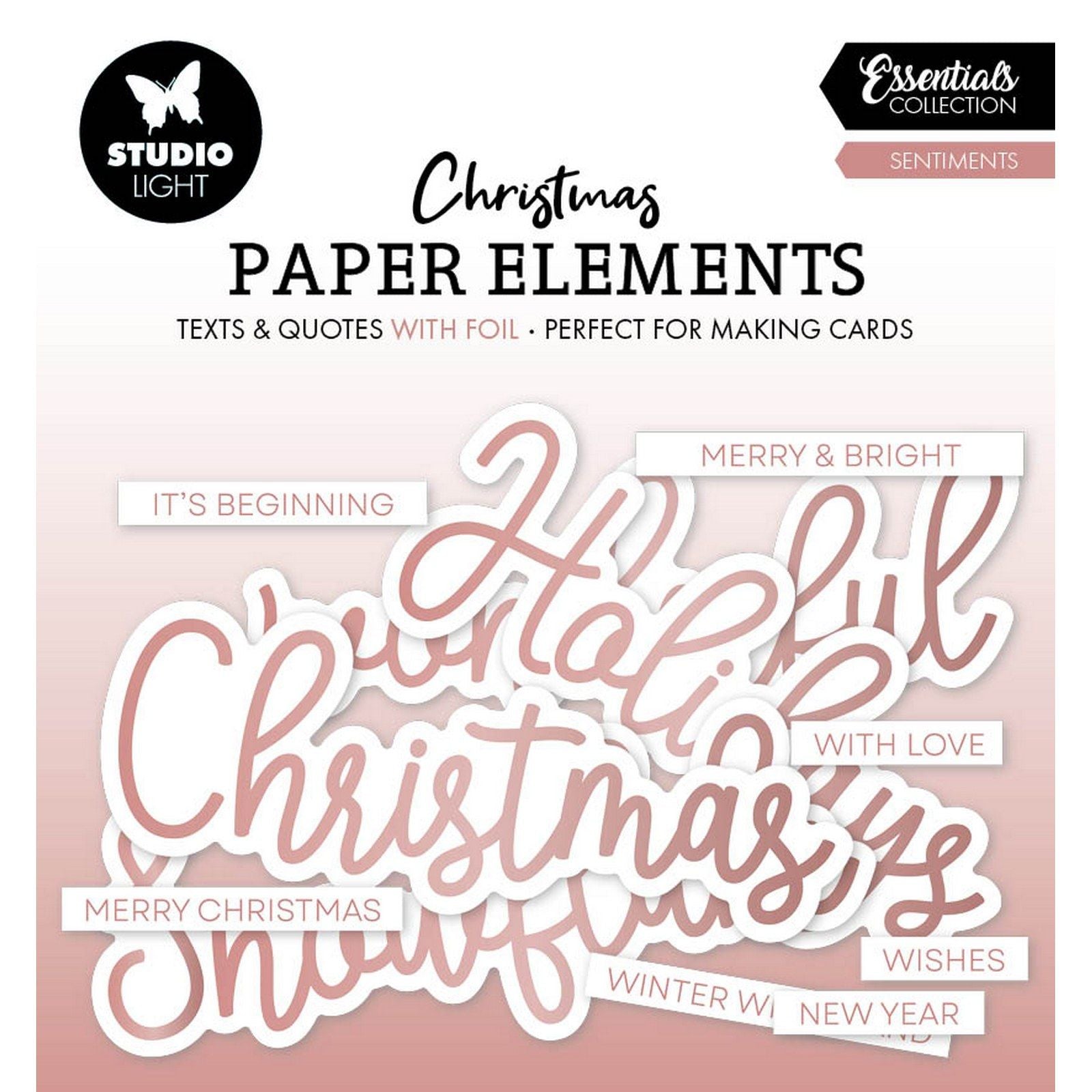 Lampe de studio • éléments essentiels en papier, sentiments en or rose