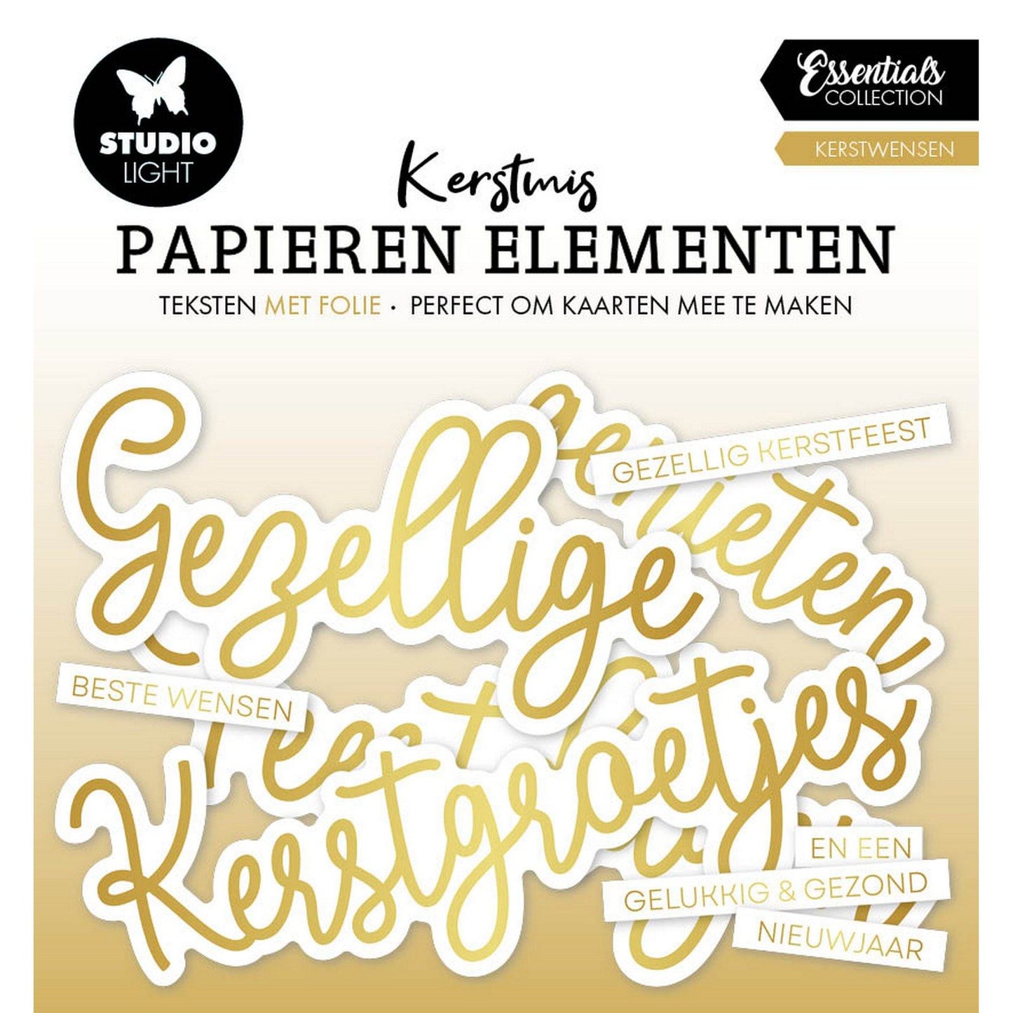 Lampe de studio • Éléments essentiels en papier Souhaits de Noël dorés