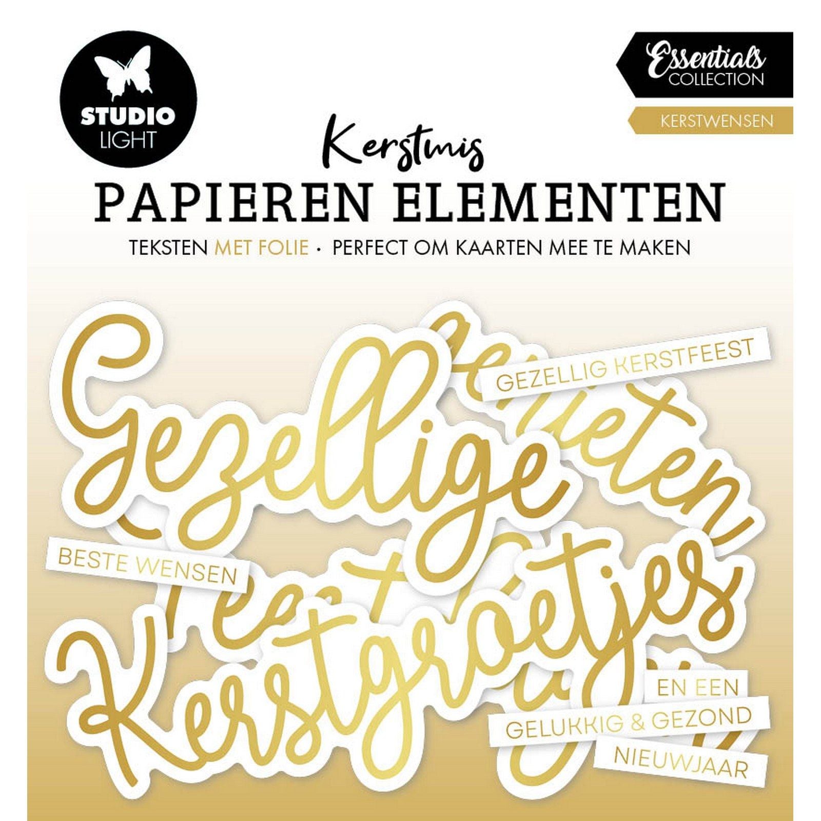 Lampe de studio • Éléments essentiels en papier Souhaits de Noël dorés