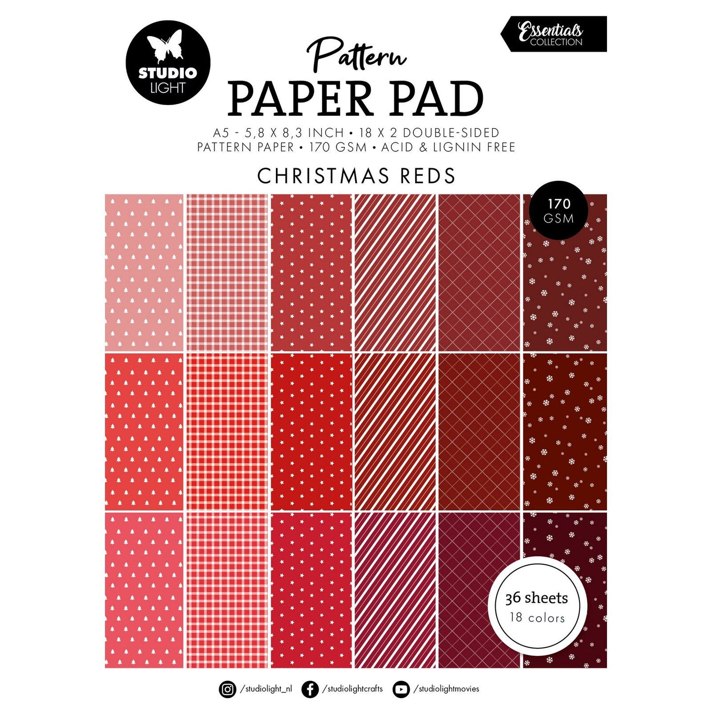 Studio Light • Bloc de papier à motifs Essentials Rouges de Noël