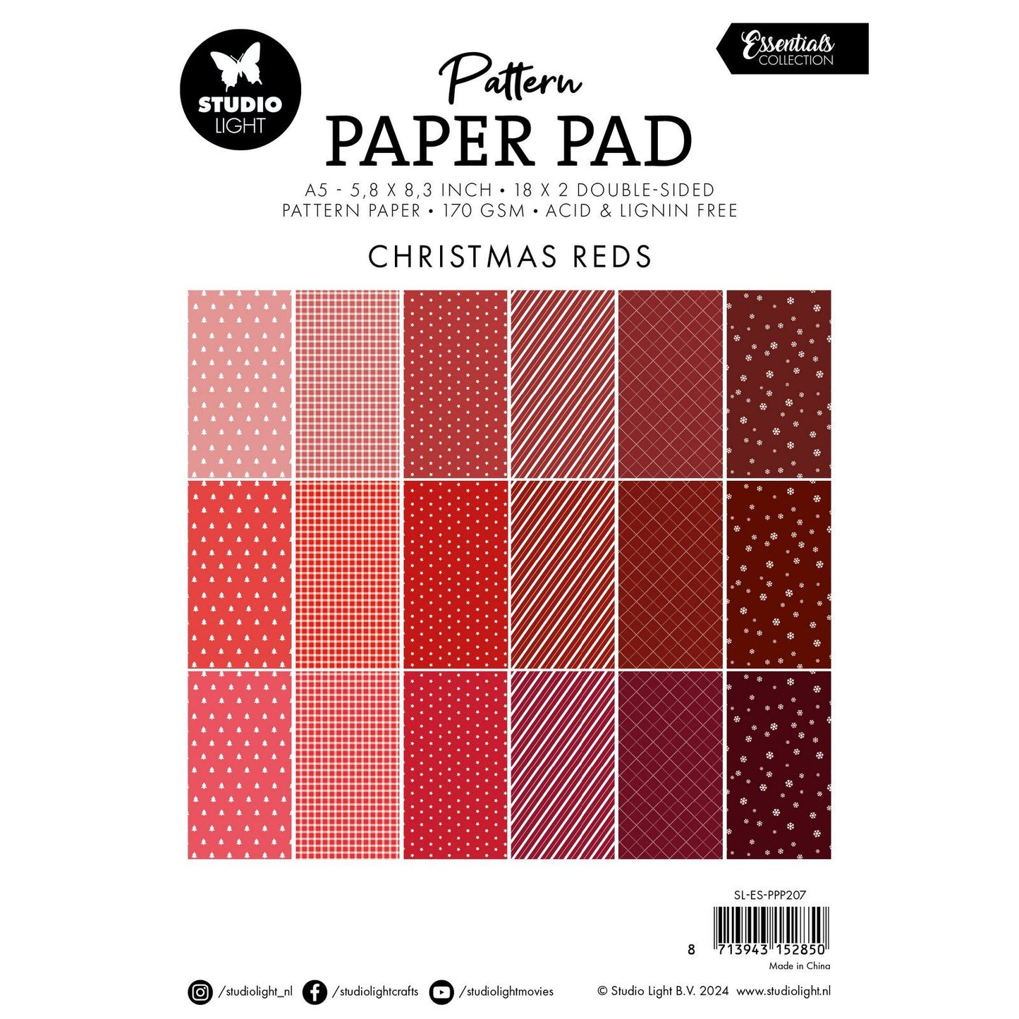 Studio Light • Bloc de papier à motifs Essentials Rouges de Noël
