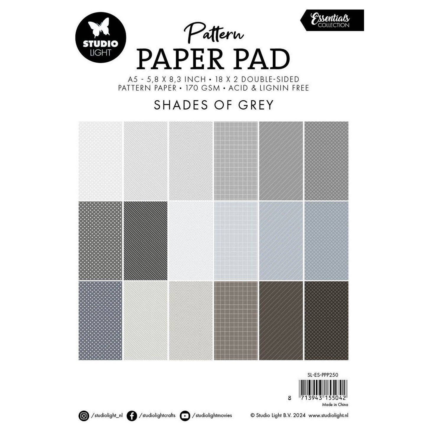 Studio light • bloc de papier à motifs essentiels nuances de gris