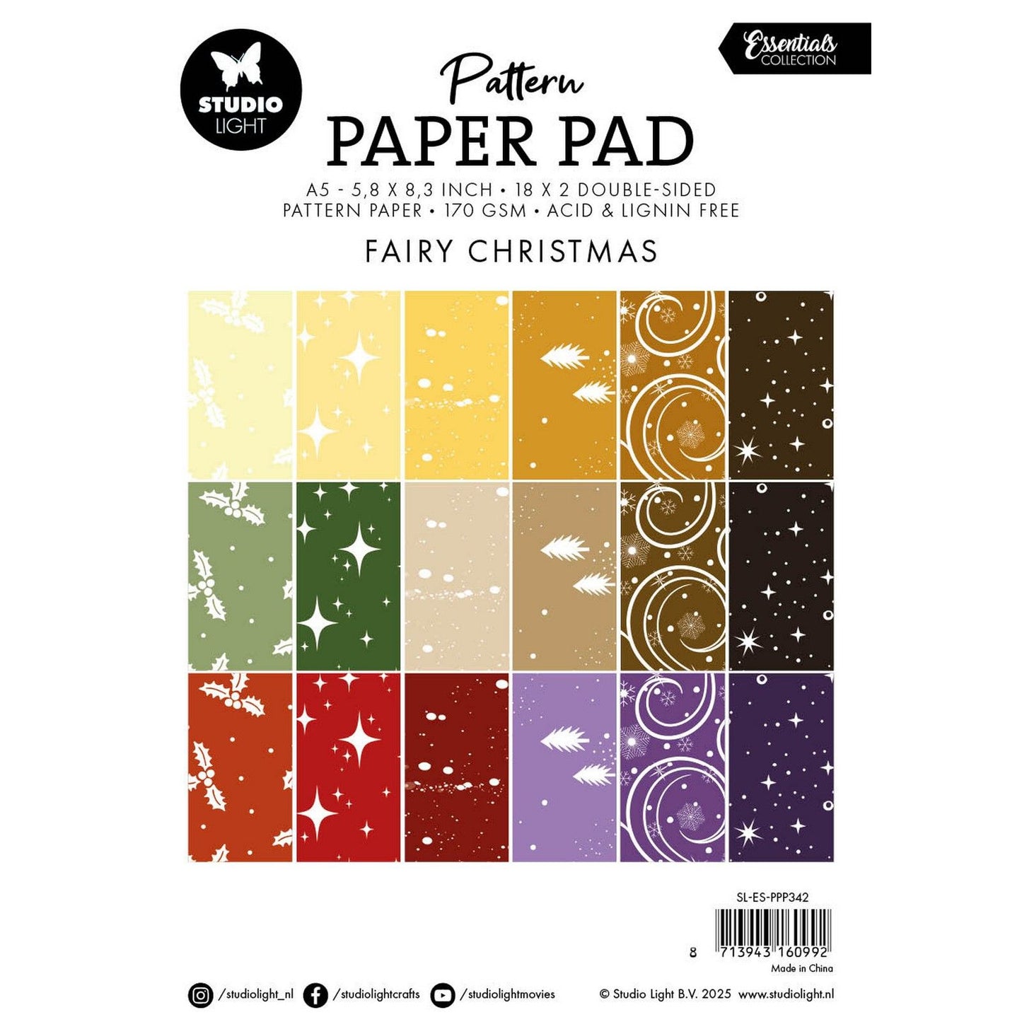 Studio Light • Bloc de papier à motifs Essentials Fée Noël