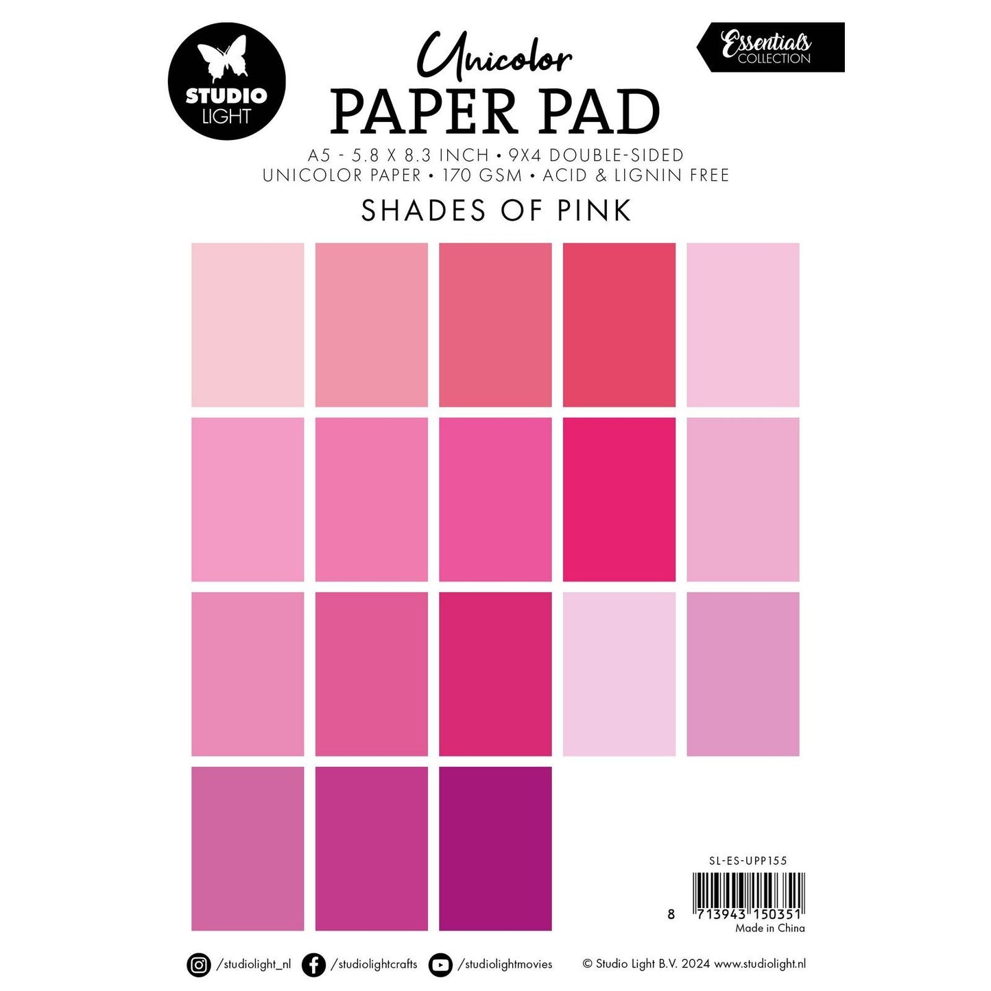 Studio light • essentials bloc de papier unicolor nuances de rose