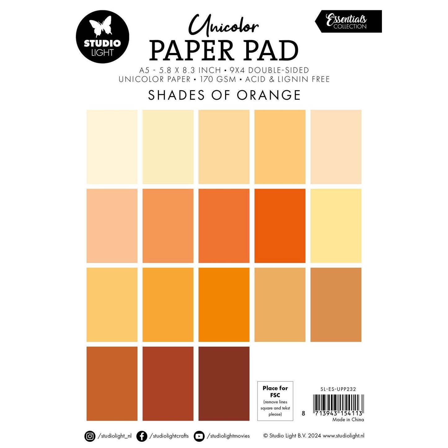 Studio Light • Essentials bloc de papier unicolor nuances d'orange