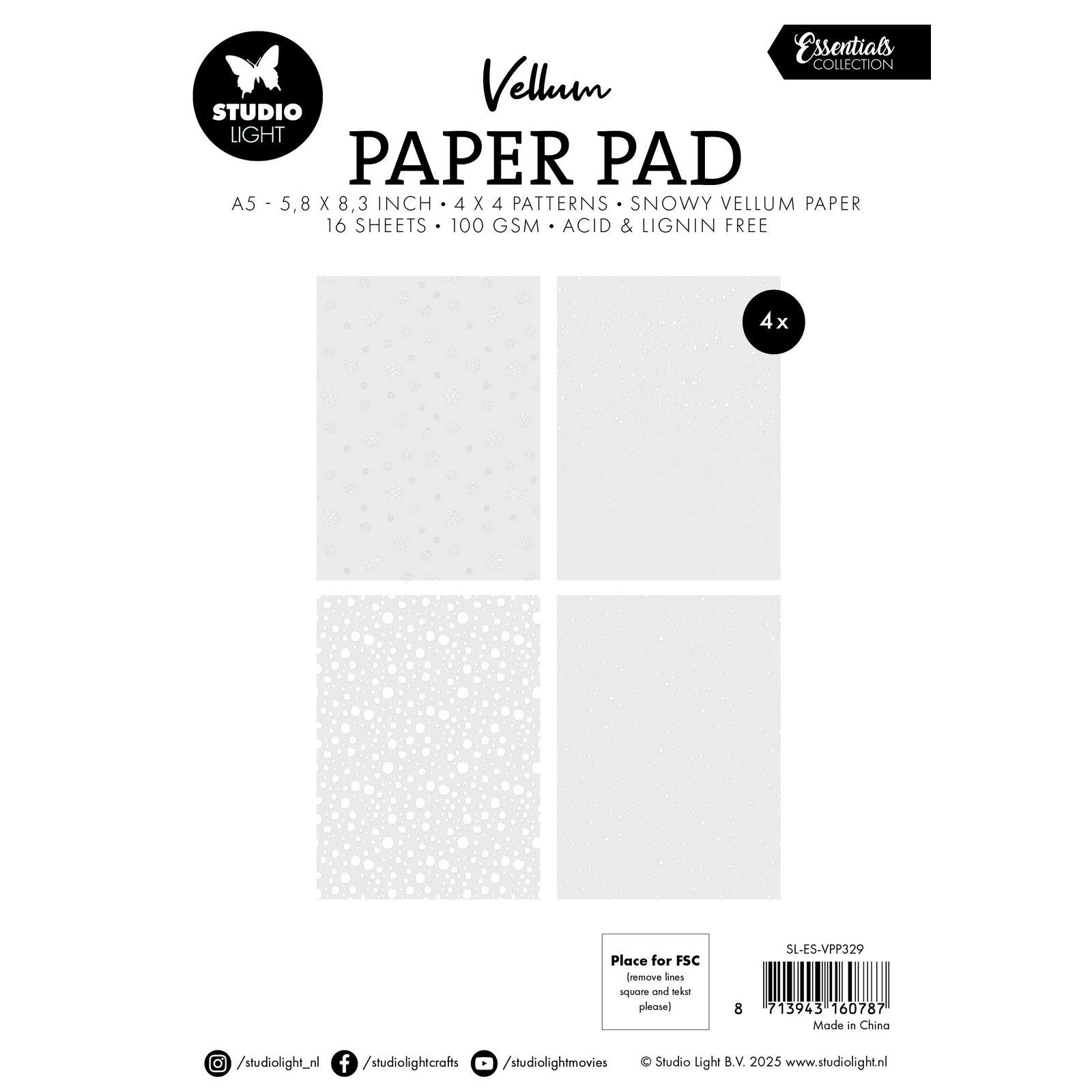 Studio Light • Essentials Bloc de papier vélin Flocons de neige