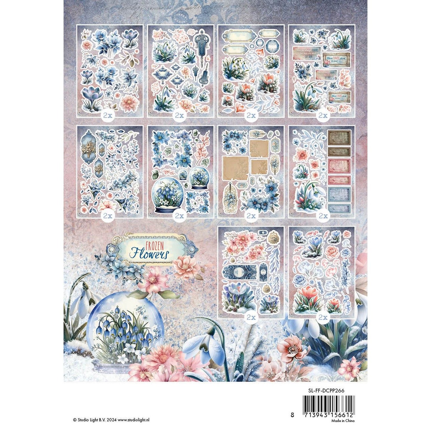 Lumière de studio • éléments en papier découpés avec des fleurs congelées