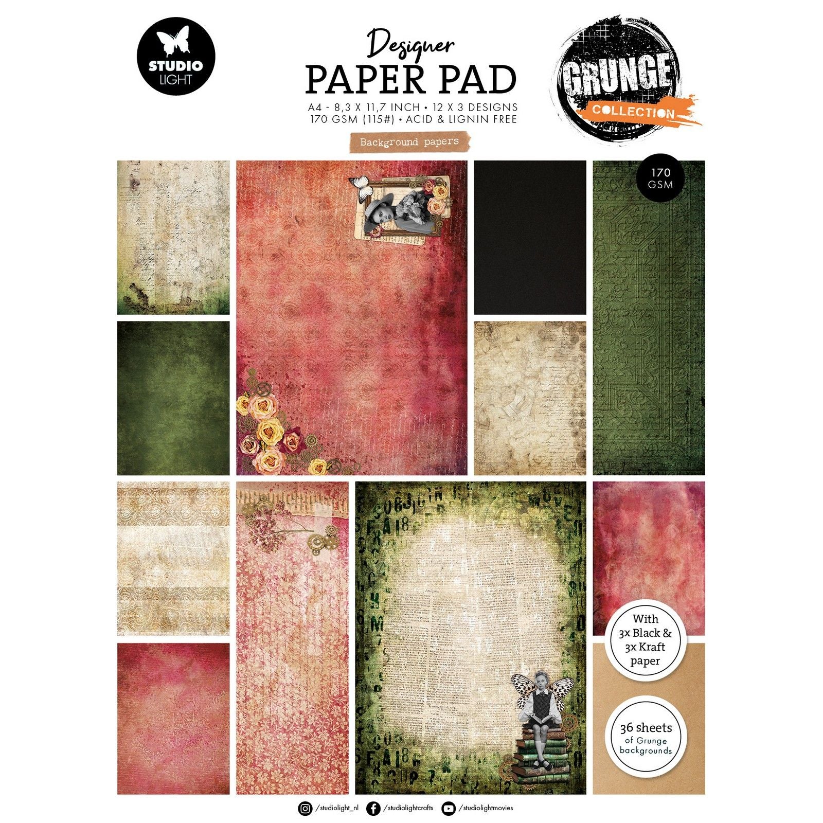 Studio Light • Papiers de fond pour bloc de papier design de la collection grunge