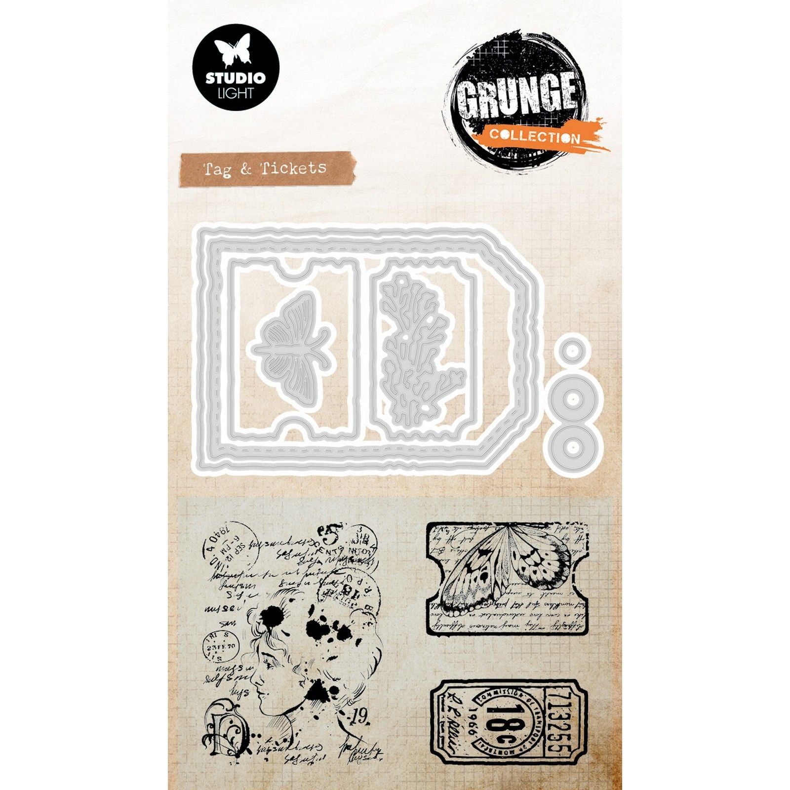 Studio Light • Matrices de découpe de timbres de collection grunge, étiquettes de billets