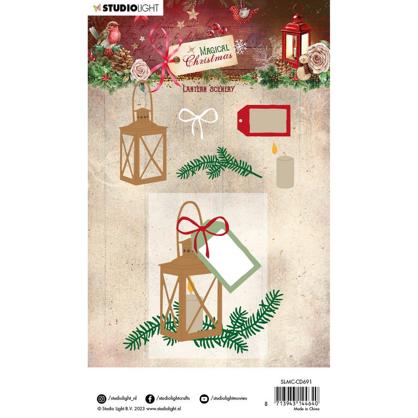 Lumière de studio • Modèle de découpe de Noël magique Paysage de lanterne