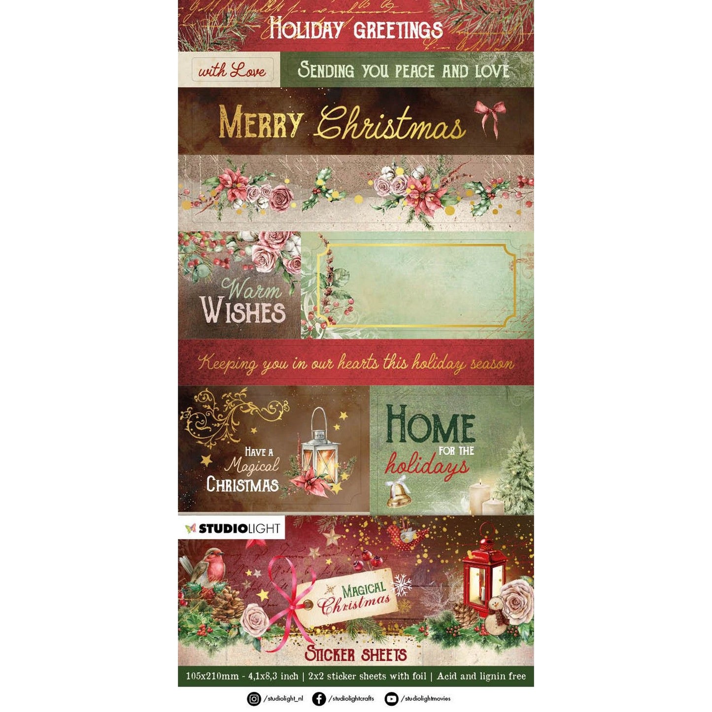 Studio Light • Feuilles d'autocollants de Noël magiques 2x2