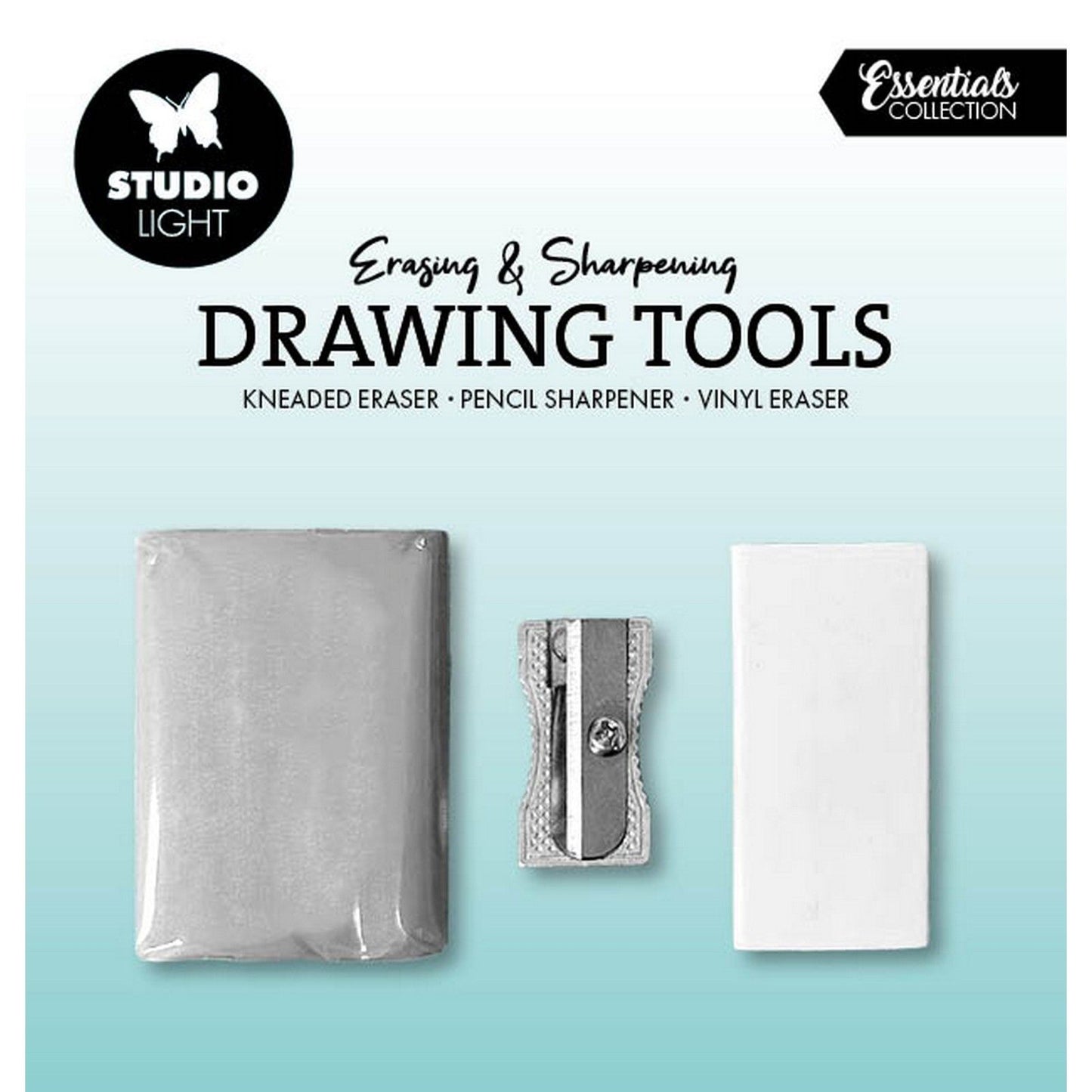 Lampe de studio • outils de dessin essentiels, gomme à pétrir, taille-crayon
