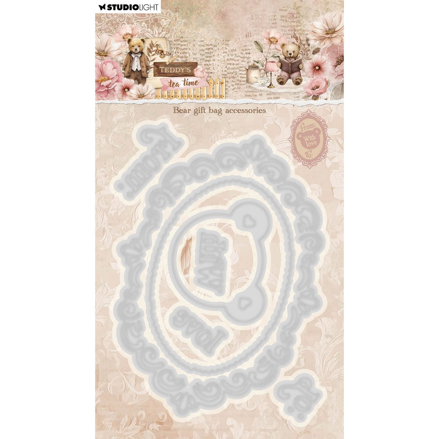 Studio Light • Teddy's Tea Time, matrice de découpe, ours, accessoires pour sac cadeau
