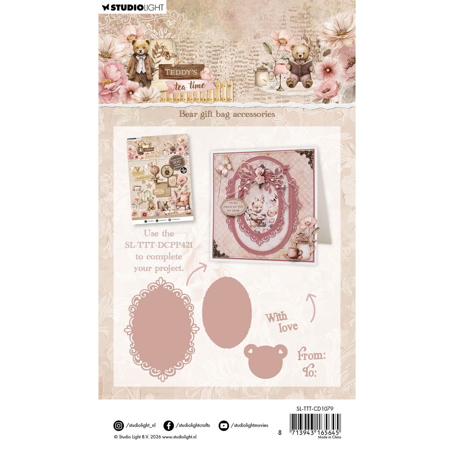 Studio Light • Teddy's Tea Time, matrice de découpe, ours, accessoires pour sac cadeau