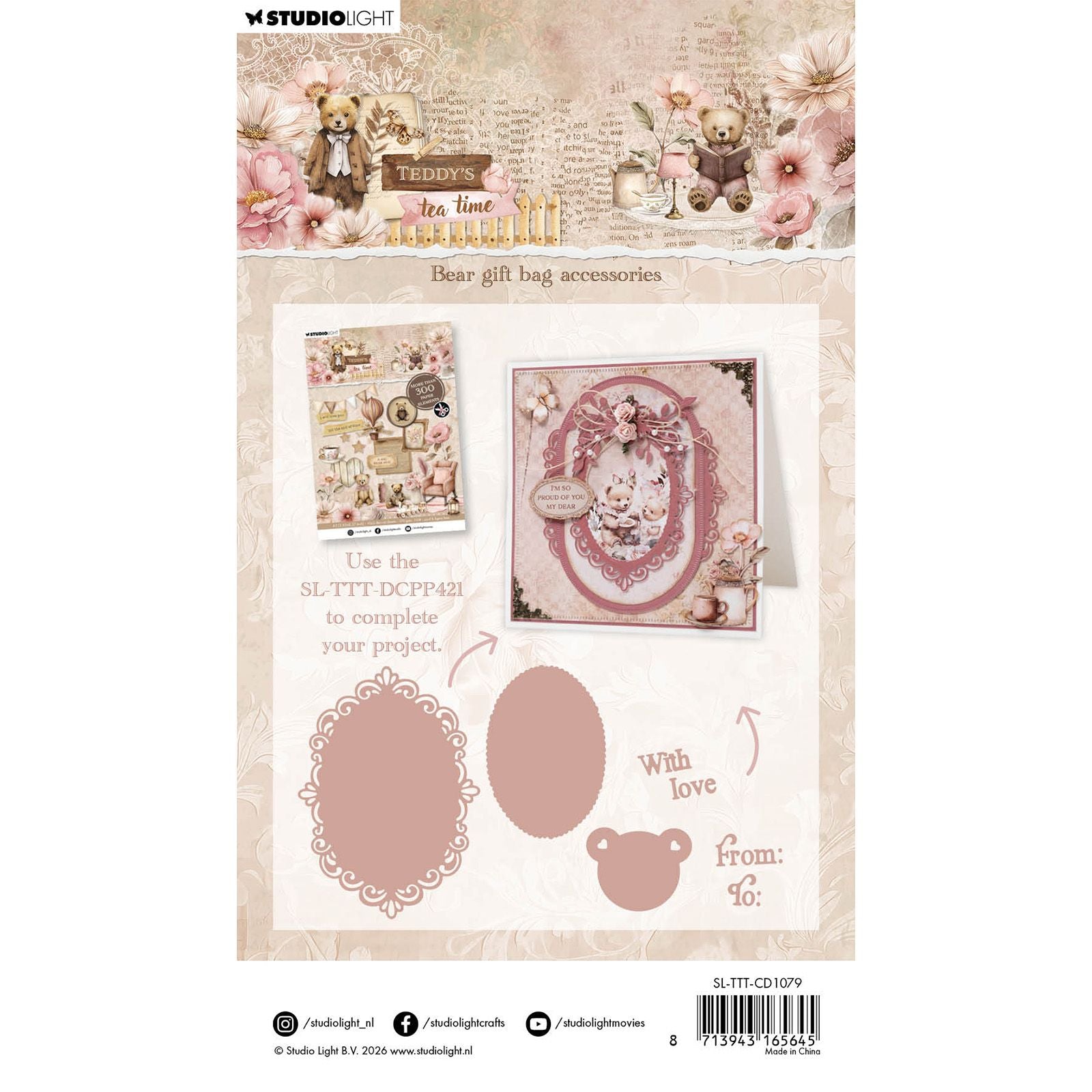 Studio Light • Teddy's Tea Time, matrice de découpe, ours, accessoires pour sac cadeau