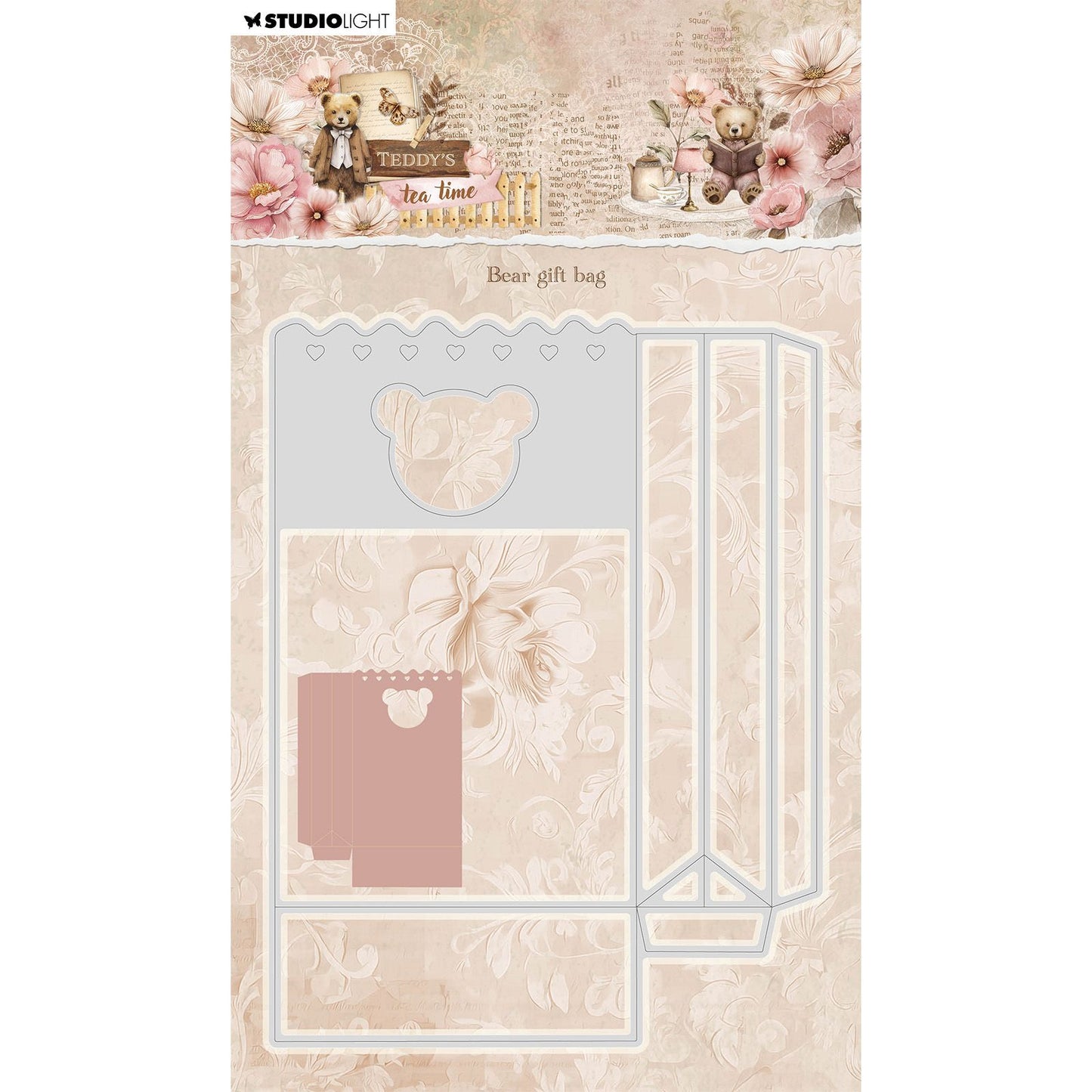Studio Light • Sac cadeau en forme d'ours avec matrice de découpe pour l'heure du thé de Teddy