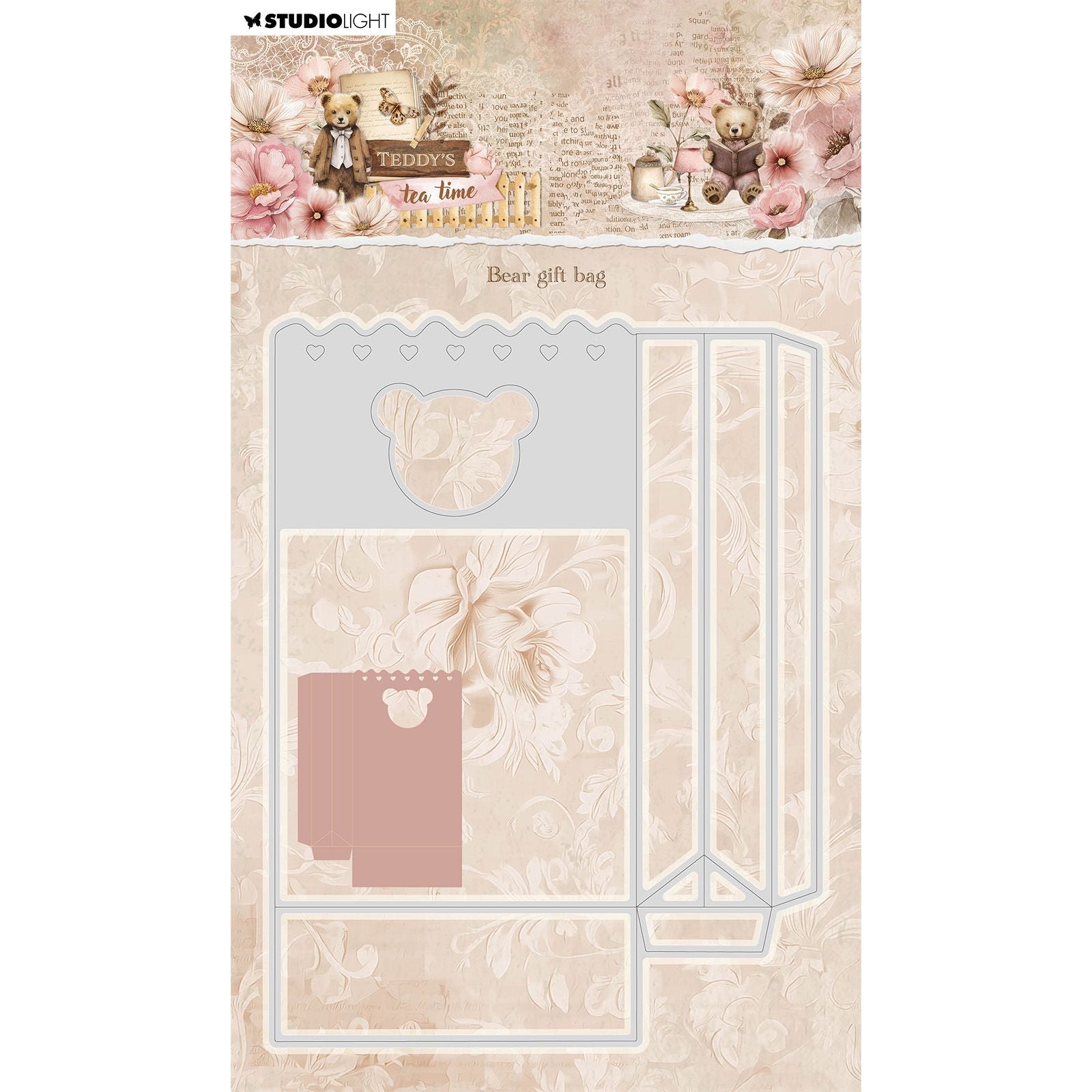 Studio Light • Sac cadeau en forme d'ours avec matrice de découpe pour l'heure du thé de Teddy