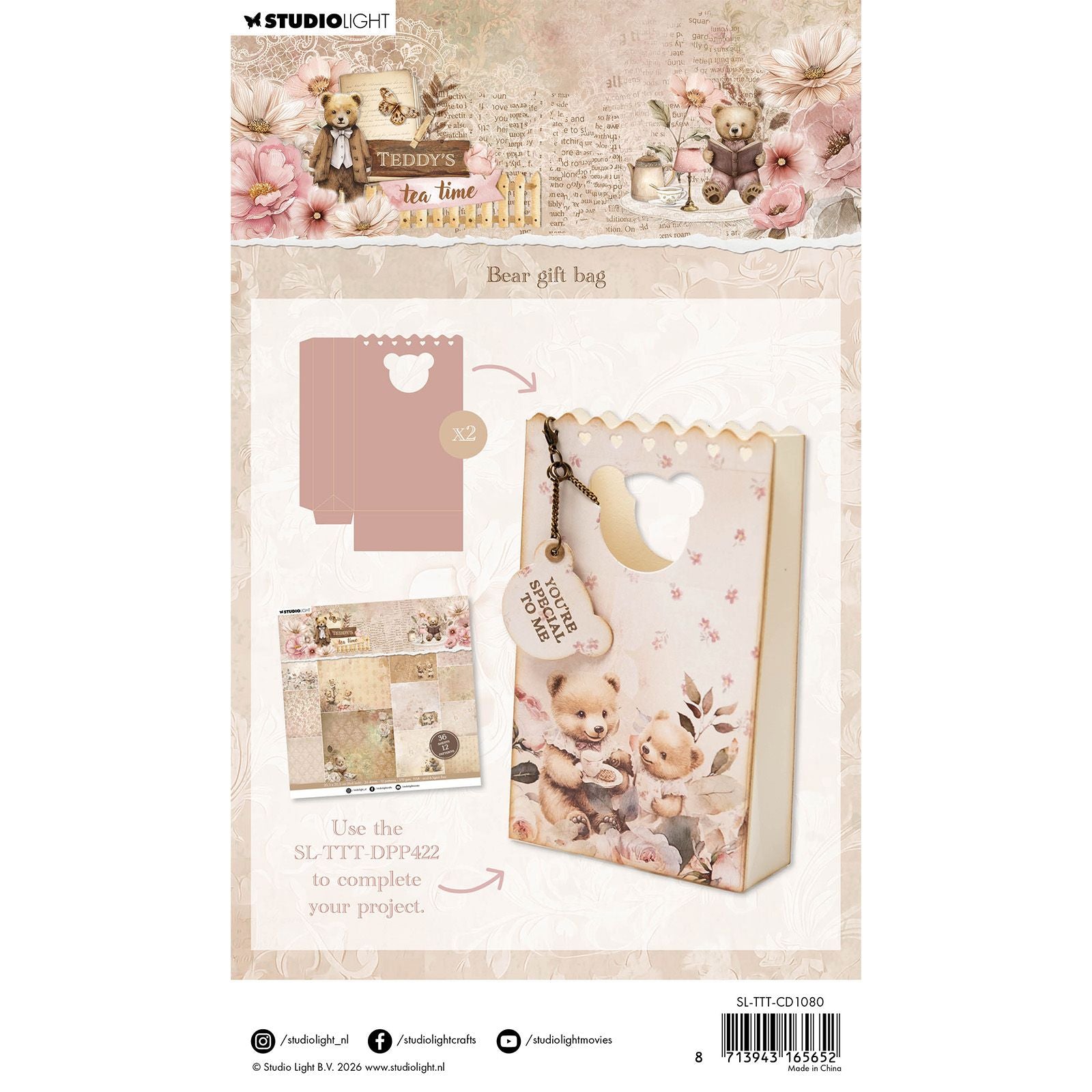 Studio Light • Sac cadeau en forme d'ours avec matrice de découpe pour l'heure du thé de Teddy