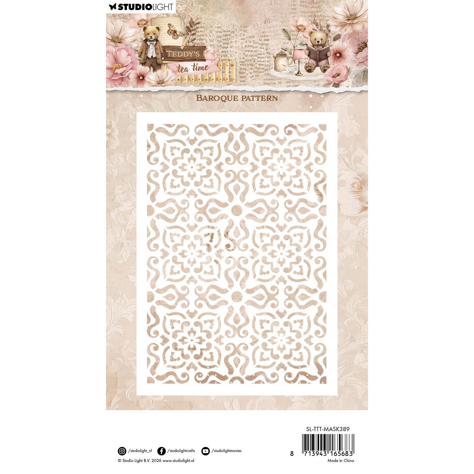 Studio Light • Pochoir de masque pour l'heure du thé de Teddy, motif baroque