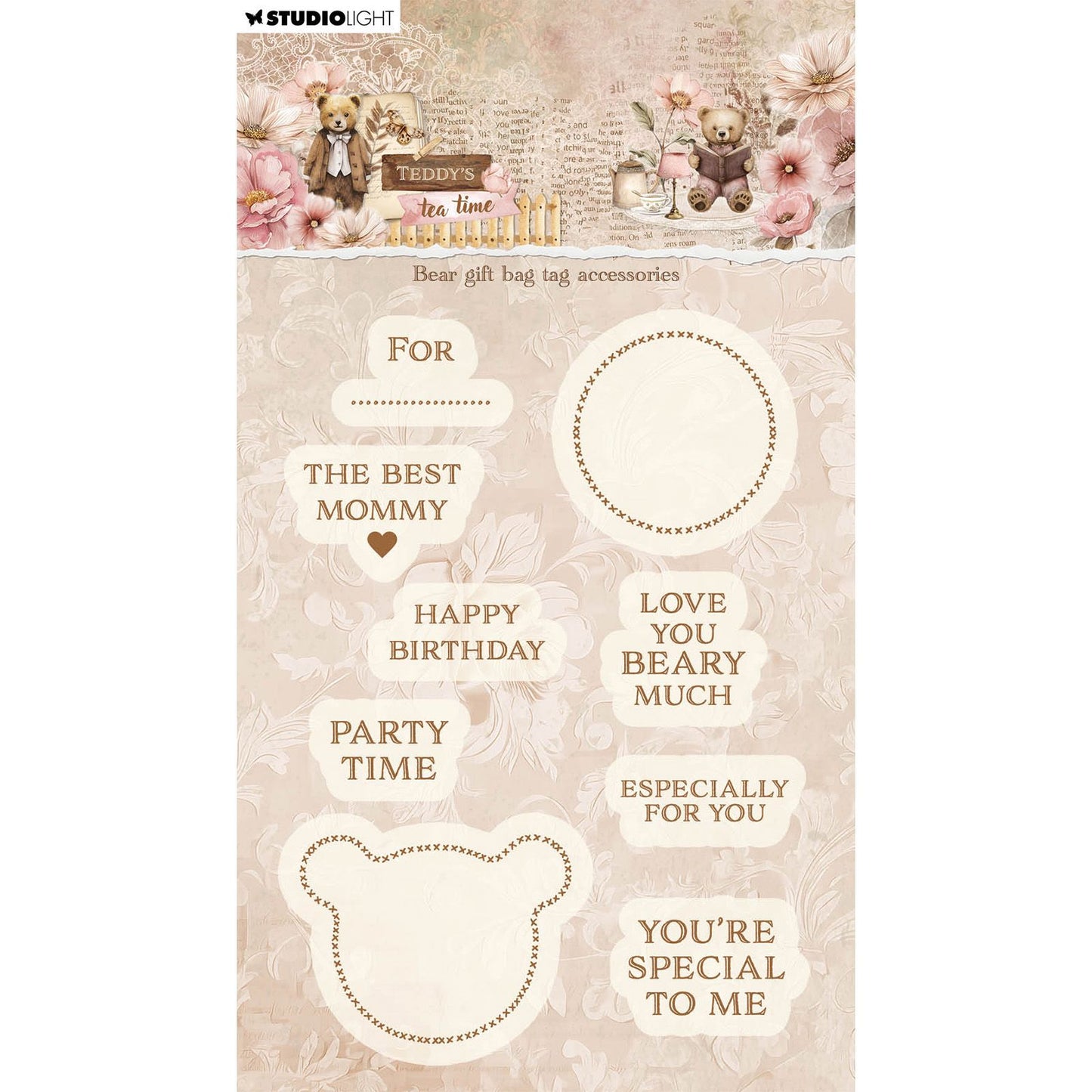 Studio Light • Tampon transparent pour l'heure du thé de Teddy, accessoires pour étiquettes de sac cadeau ours