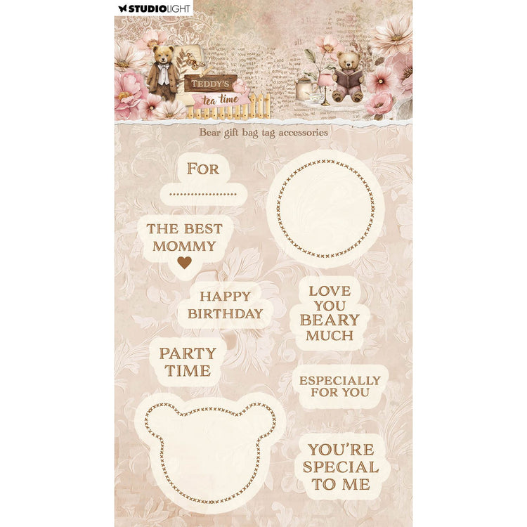 Studio Light • Tampon transparent pour l'heure du thé de Teddy, accessoires pour étiquettes de sac cadeau ours